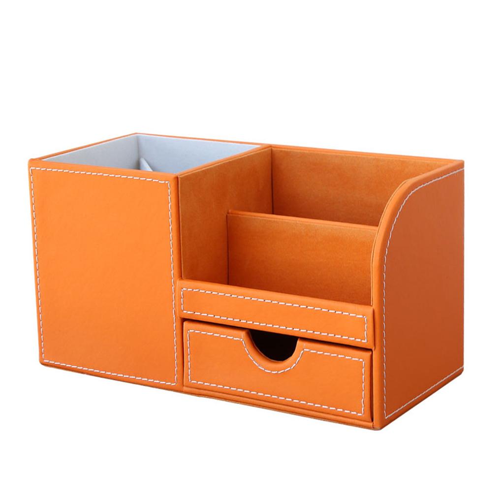 Multifunctional leather pen holder fashion desktop storage box Orange