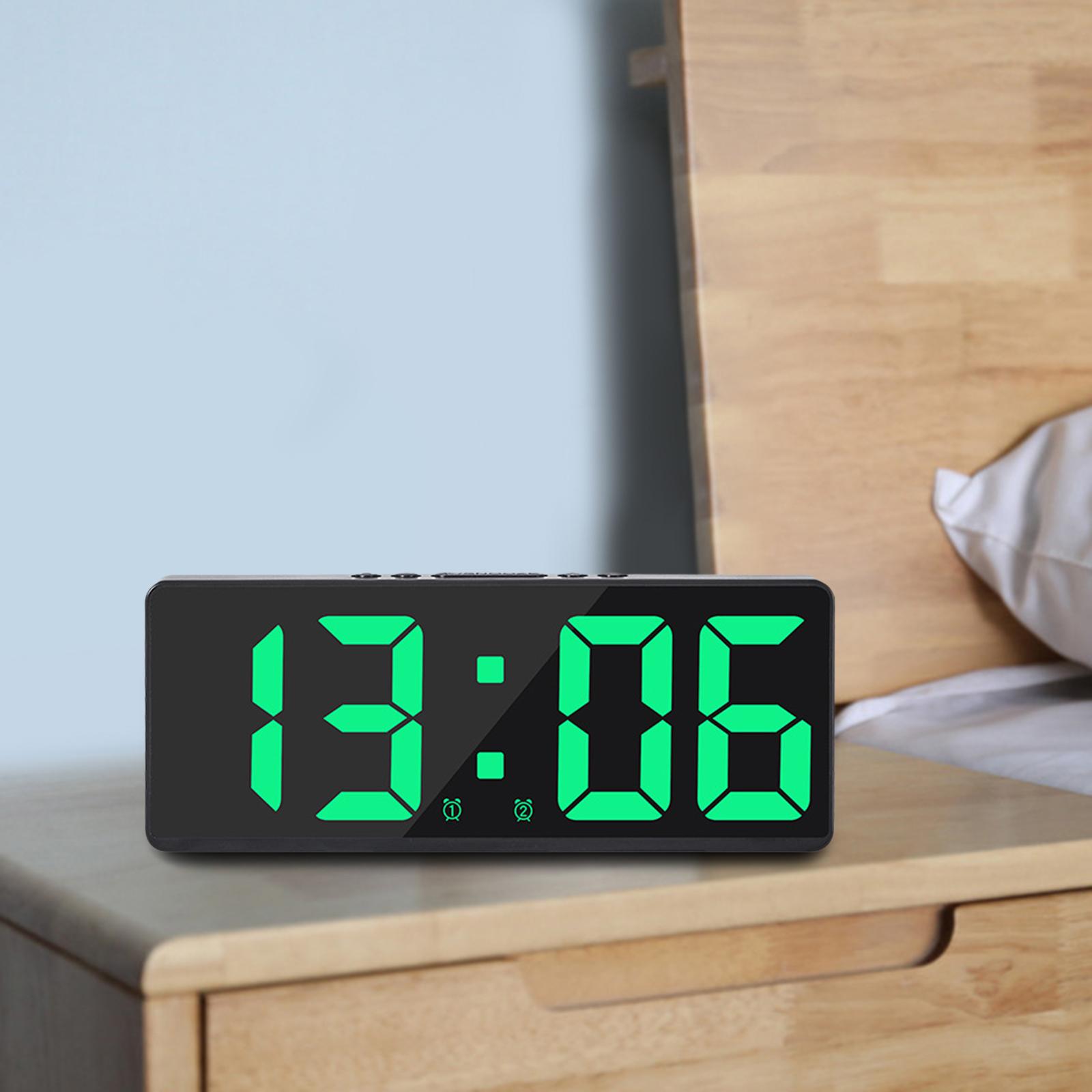 Digital Electronic Alarm Clock Snooze USB Large Display Dimmer Calendar Green