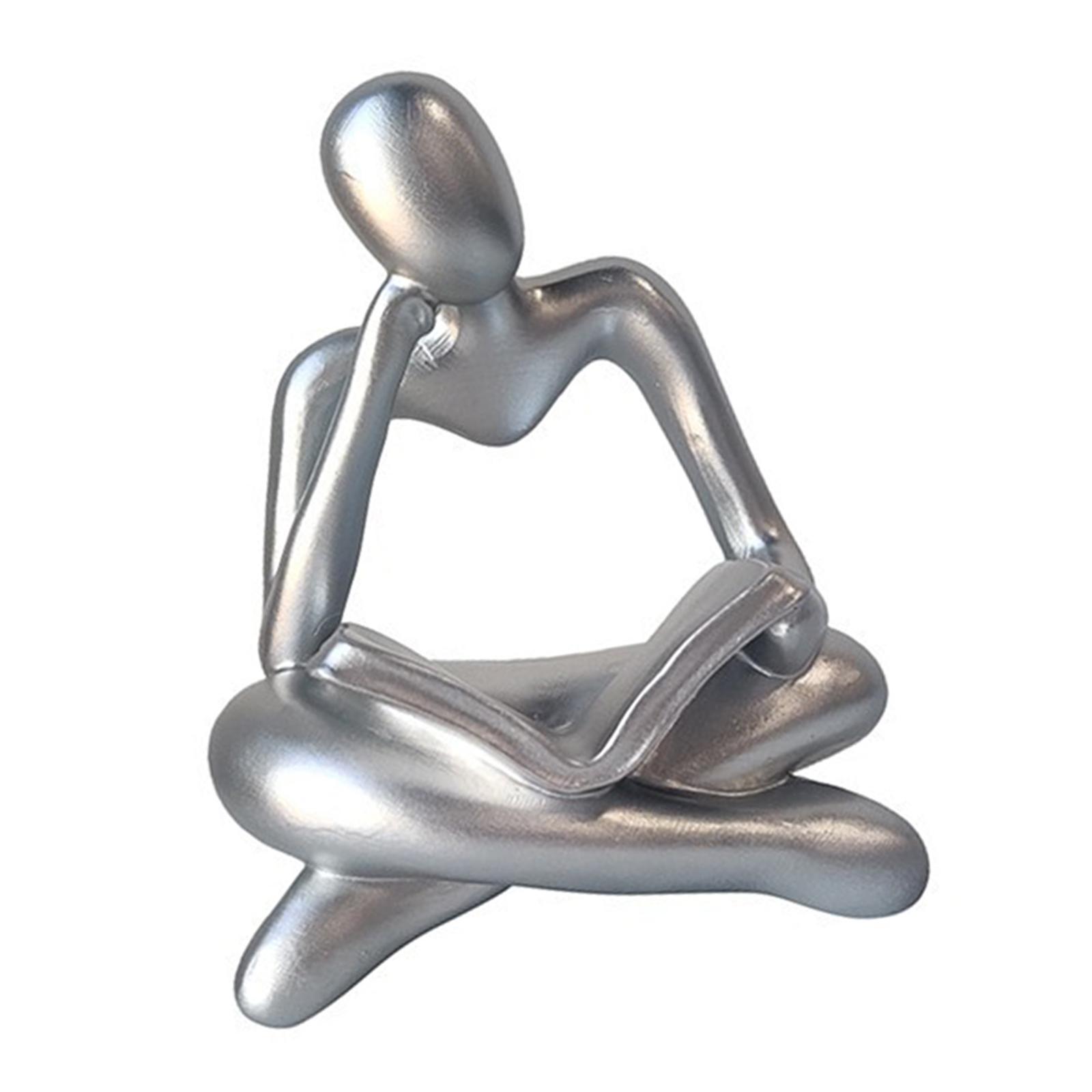 Abstract Thinker Statue Tabletop Decorative Sculpture for Home Hotel Decor Silver