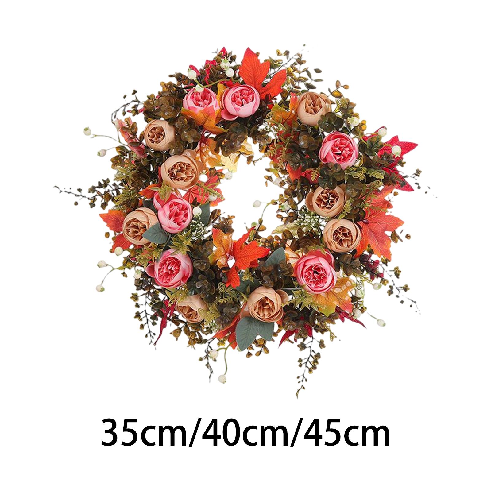 Fall Artificial Flower Wreath Maple Leaves for Thanksgiving Wall Pendant 35cm