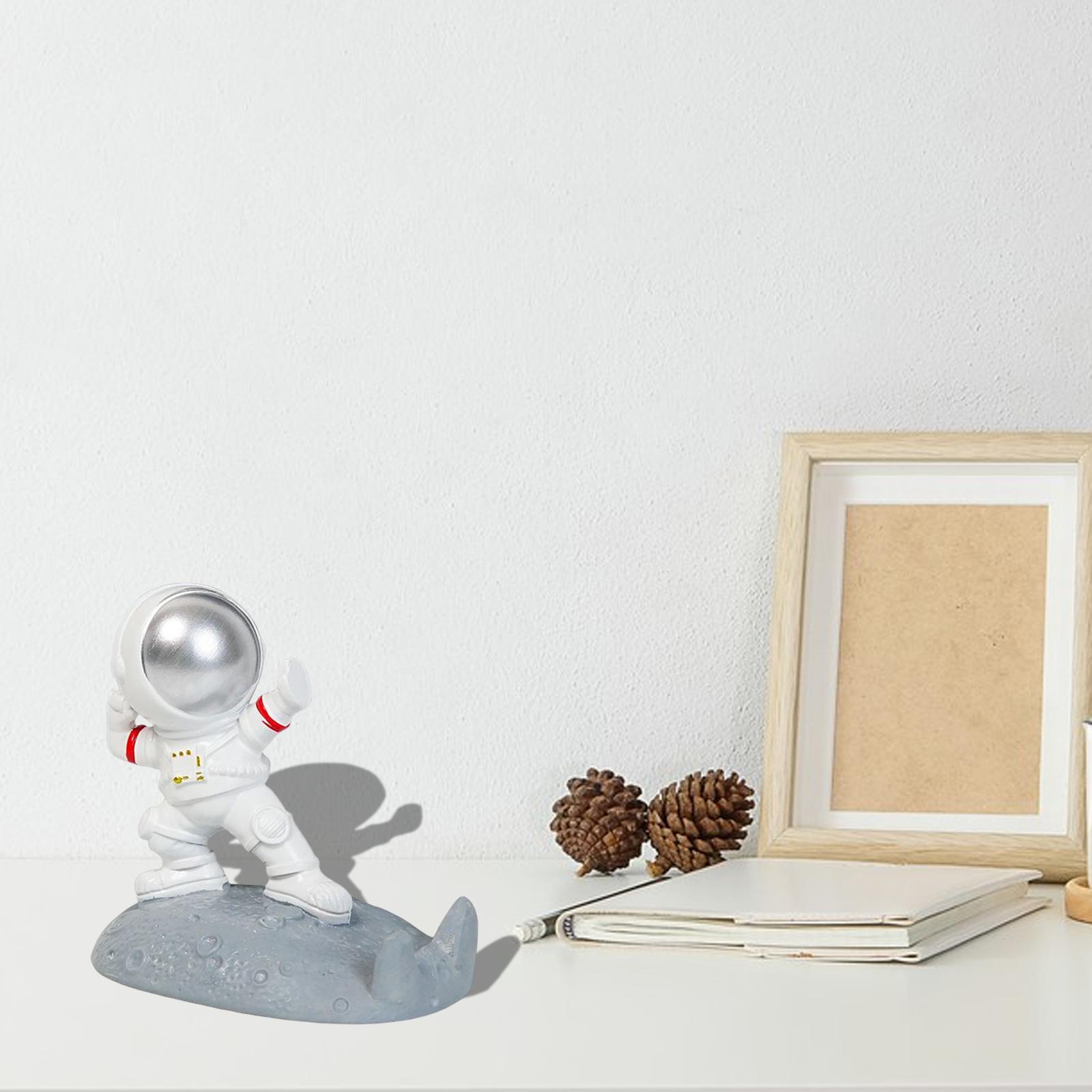 Desktop Phone Holder Astronaut Figurine Desk Smartphone Stand Bedroom Silver