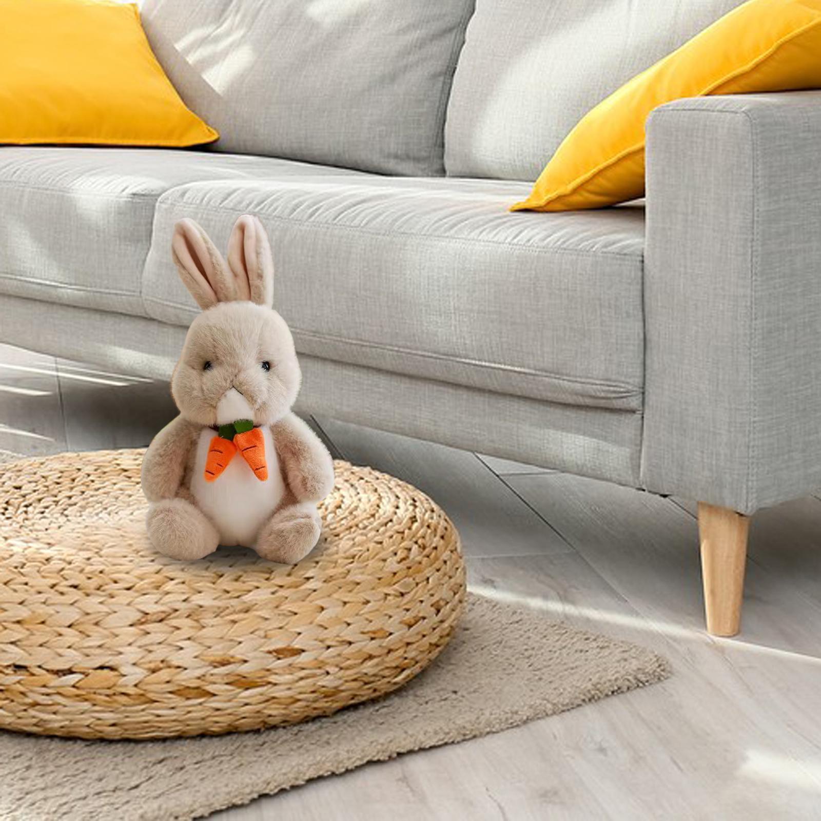Stuffed Animals Carrot Scarf Soft Plush Rabbit Doll for Sofa Decoration Beige