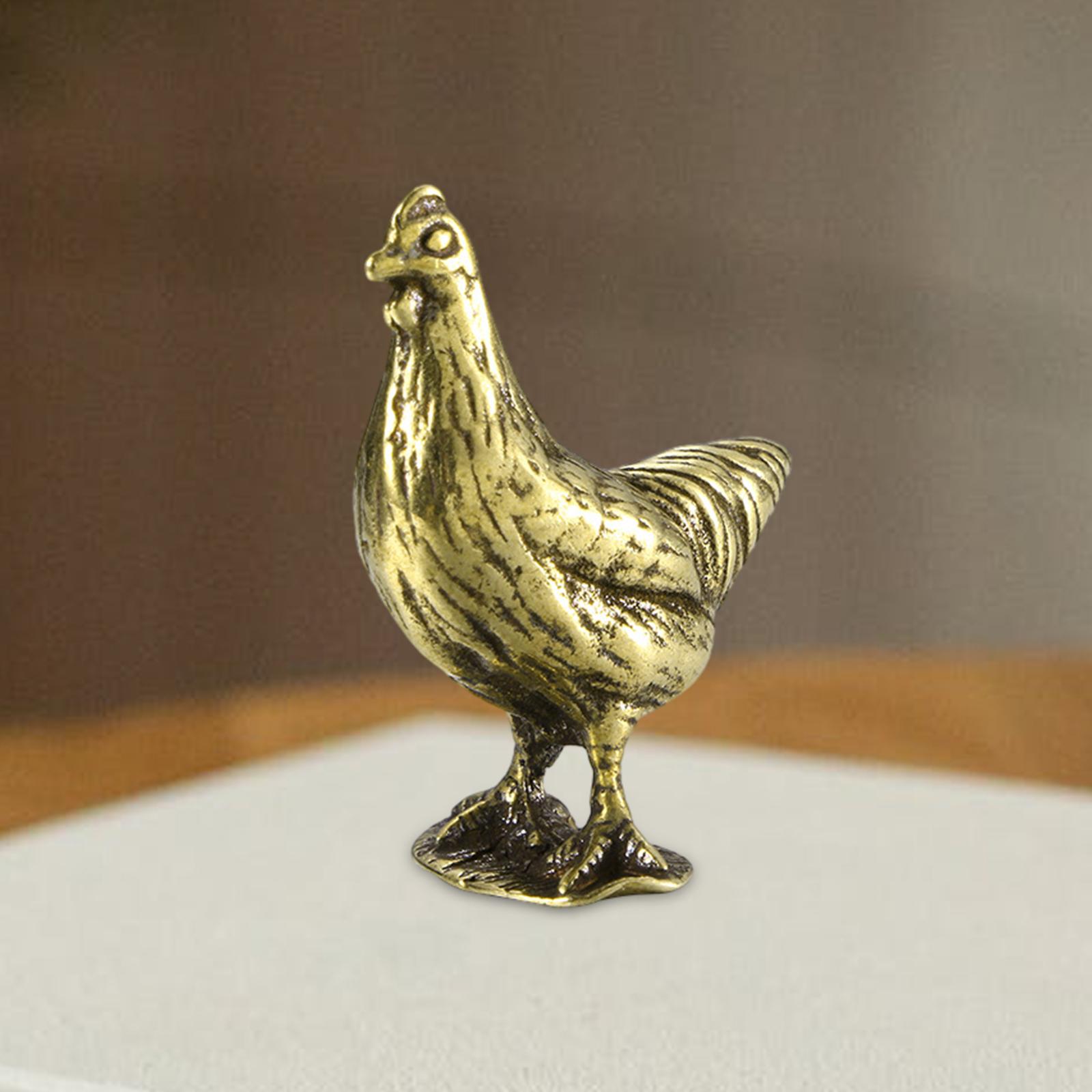 Brass Chicken Figurine Lifelike Arts for Living Room Bookcase Shelf Tabletop