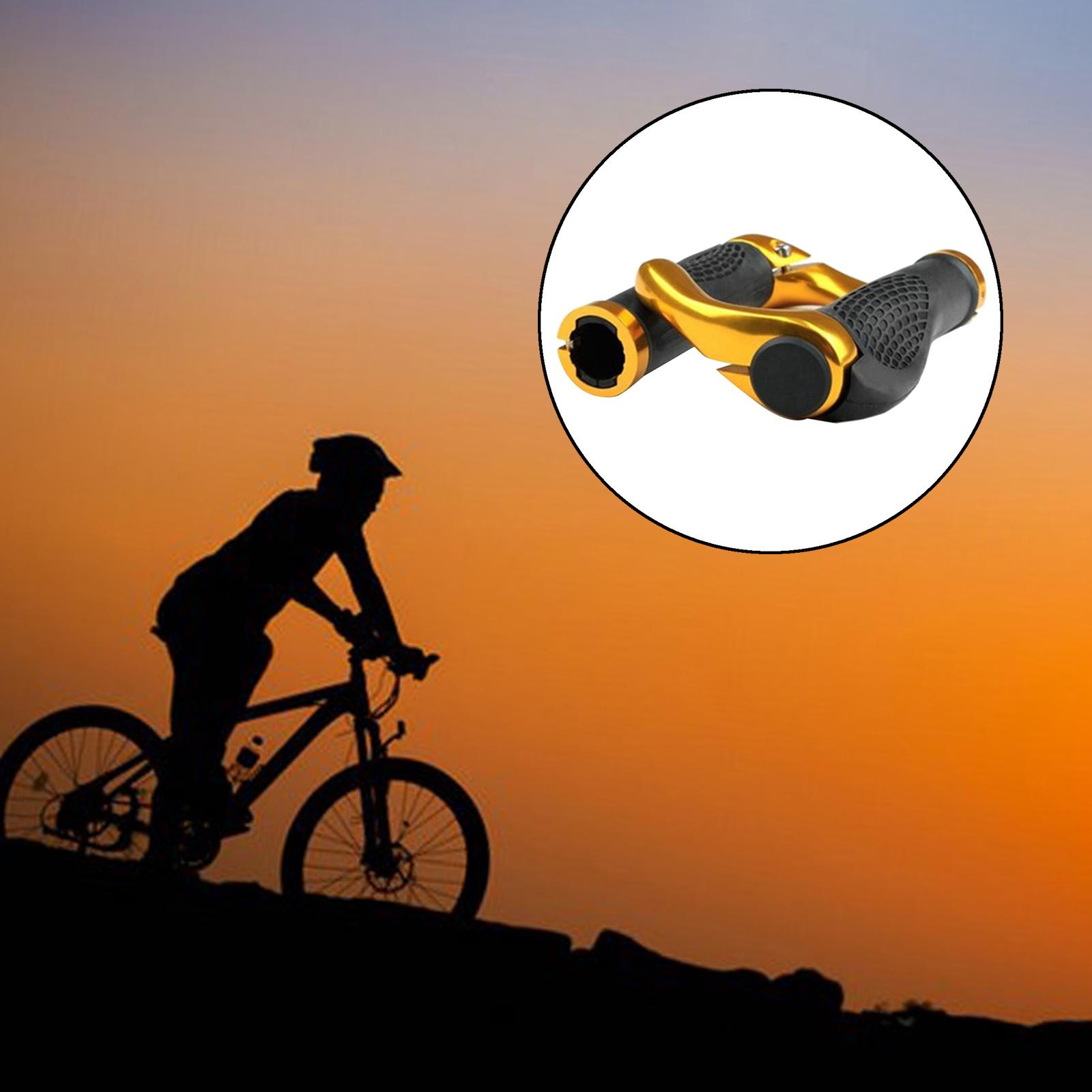 1Pair Bike Grip Mountain Bicycle Handle Handlebar Soft Rubber Bar End Golden