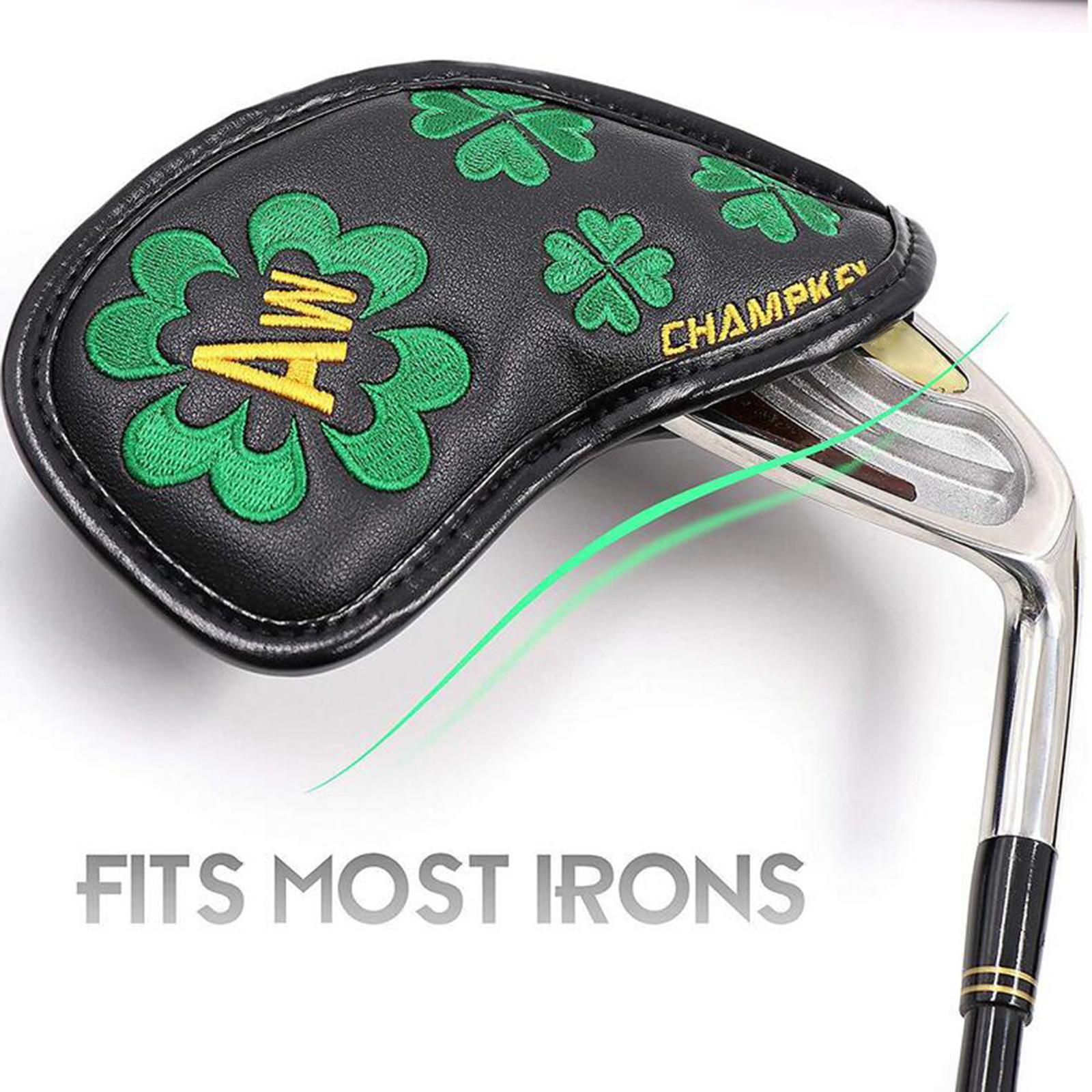 10x Golf Iron Covers Set Club Flower Embroideried Headcovers  Black Green