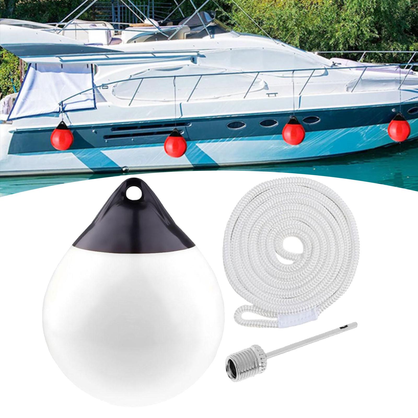 Boat Fender Ball Dock Edge Docking Anchor Buoy for Yacht Sailboats Row Boats White w White Rope