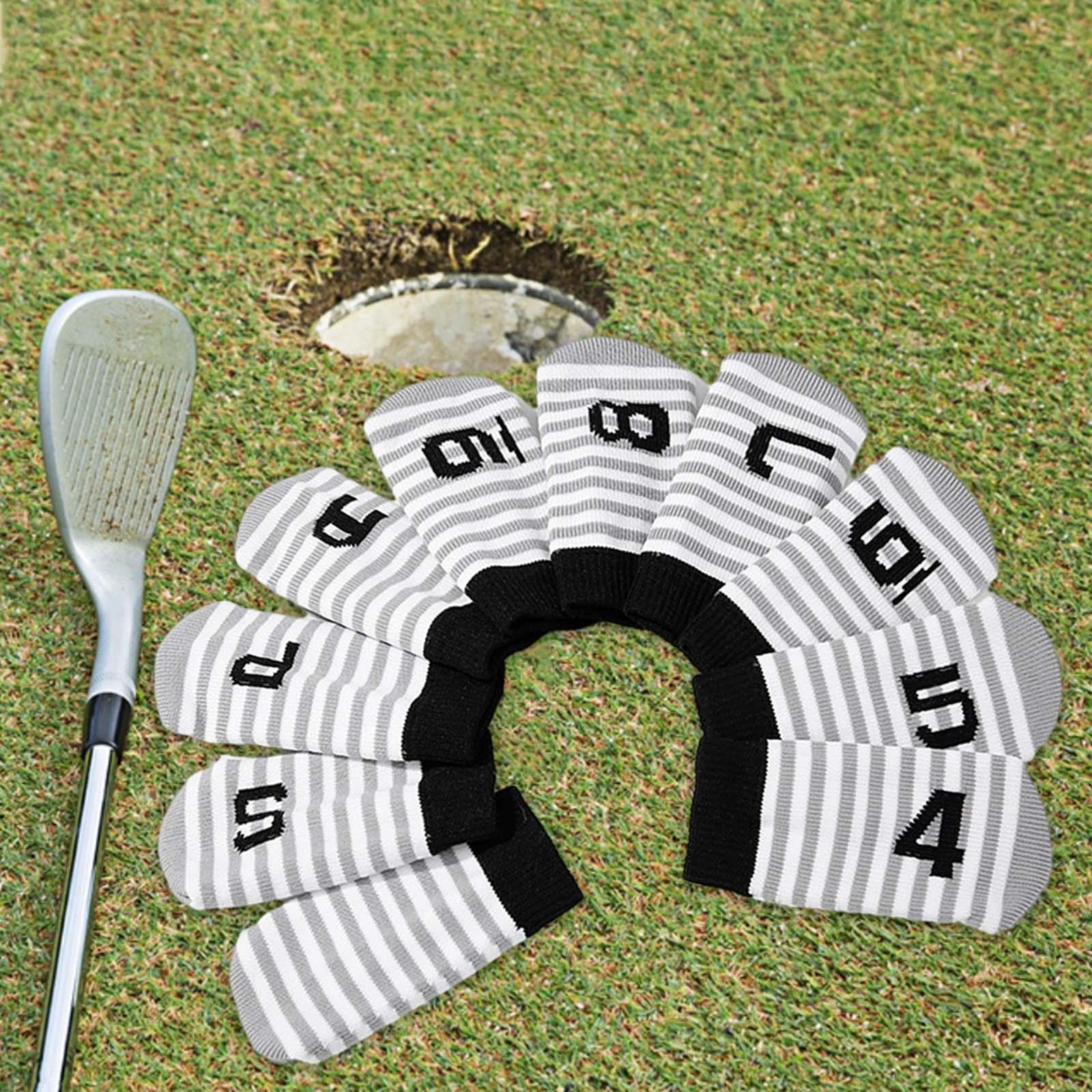 10Pcs Golf Iron Head Covers Knitted Durable Golf Wedges Covers for Men Women White Gray