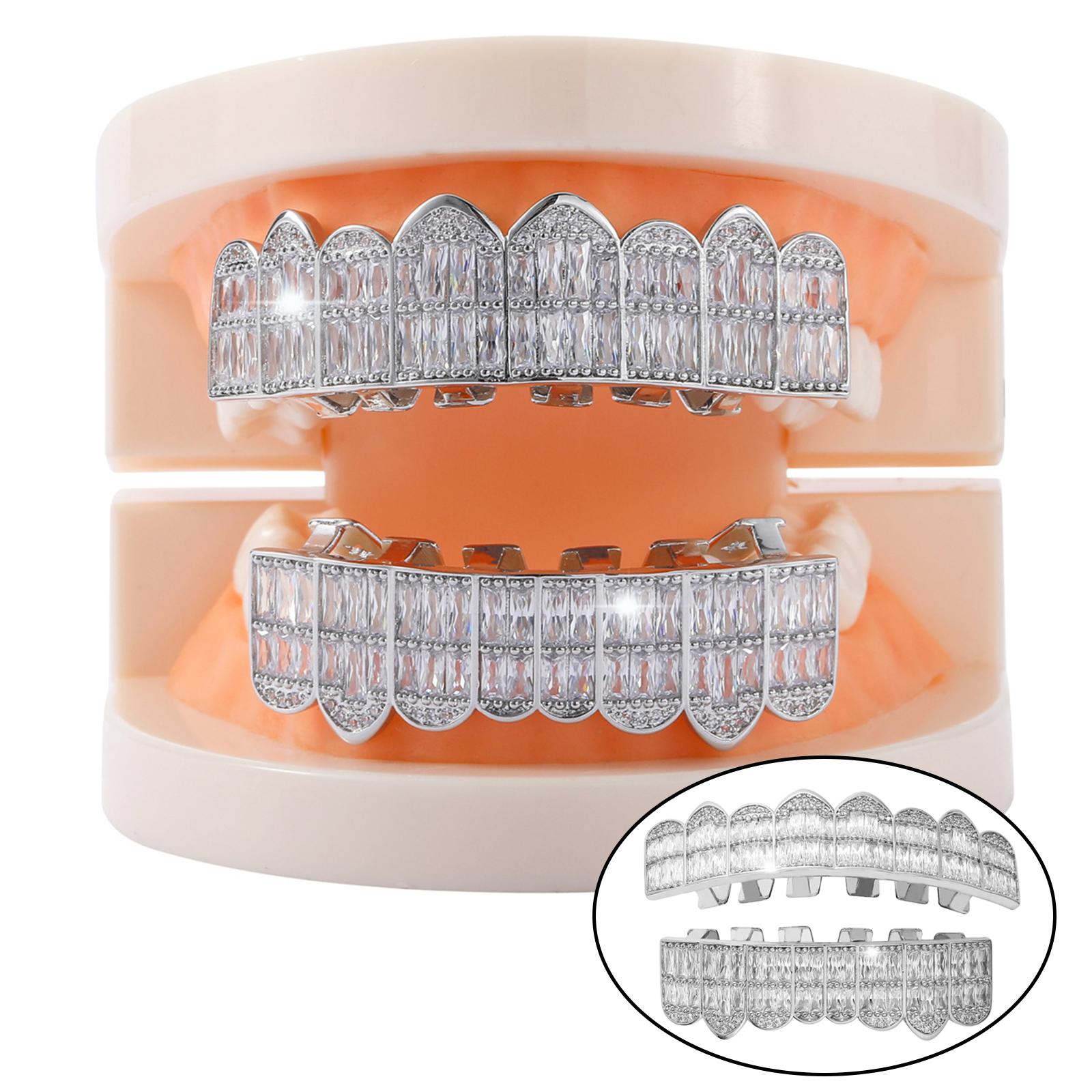 Hip Hop Teeth Grill Braces Vampire Fangs Costume Cosplay Silver Upper Lower