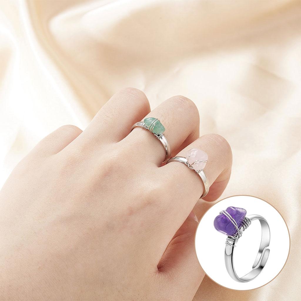 Retro Crystal Stone Rings Irregular Crystal for Christmas Travel Purple 