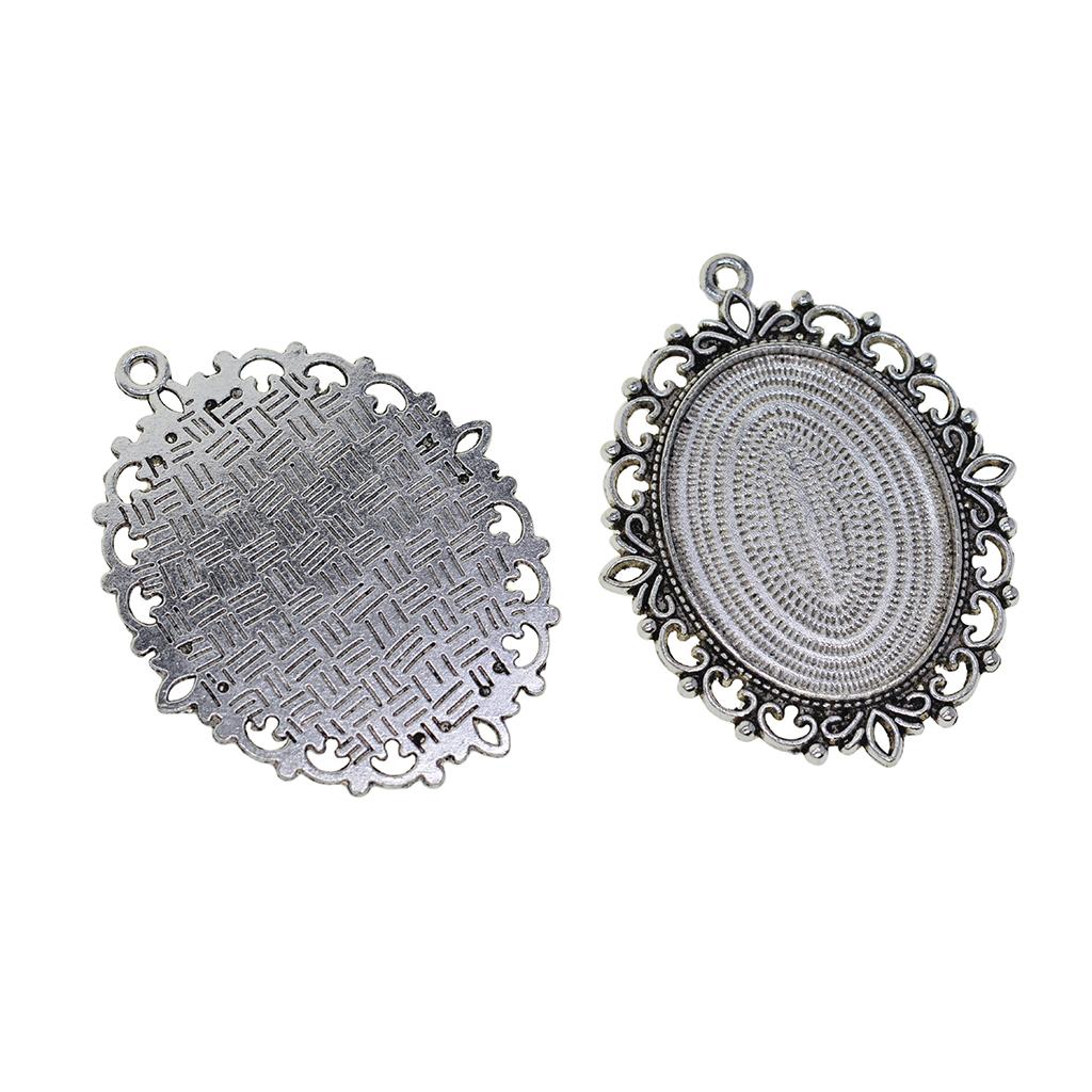10 Pcs Oval Bezel Tray Base Cabochon Necklace Pendant Tibetan Silver