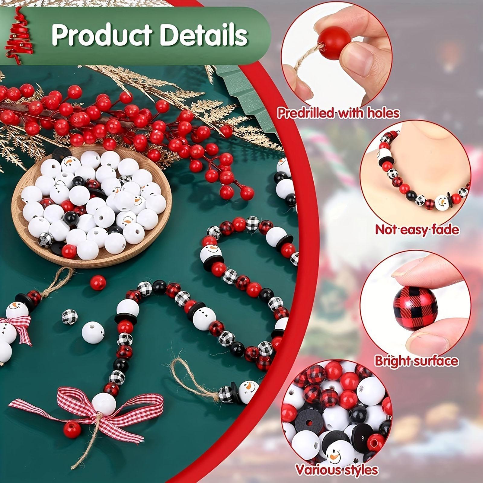 Christmas Snowman Wooden Beads Set Xmas Pendants for Jewelry Making Findings