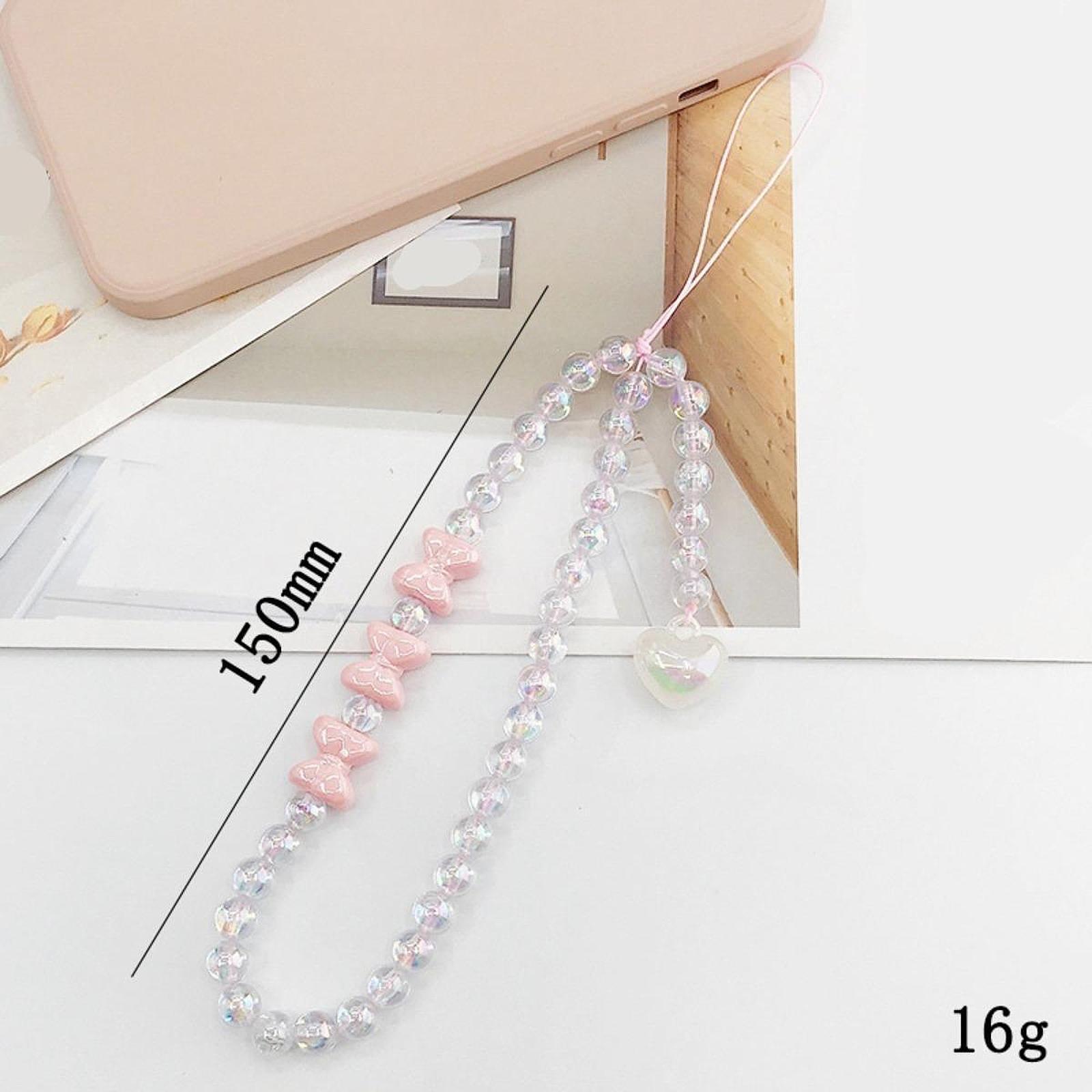 3xBeaded Wrist Strap Handbag Pendant Multifunctional Fashion Phone Chain Strap Pink