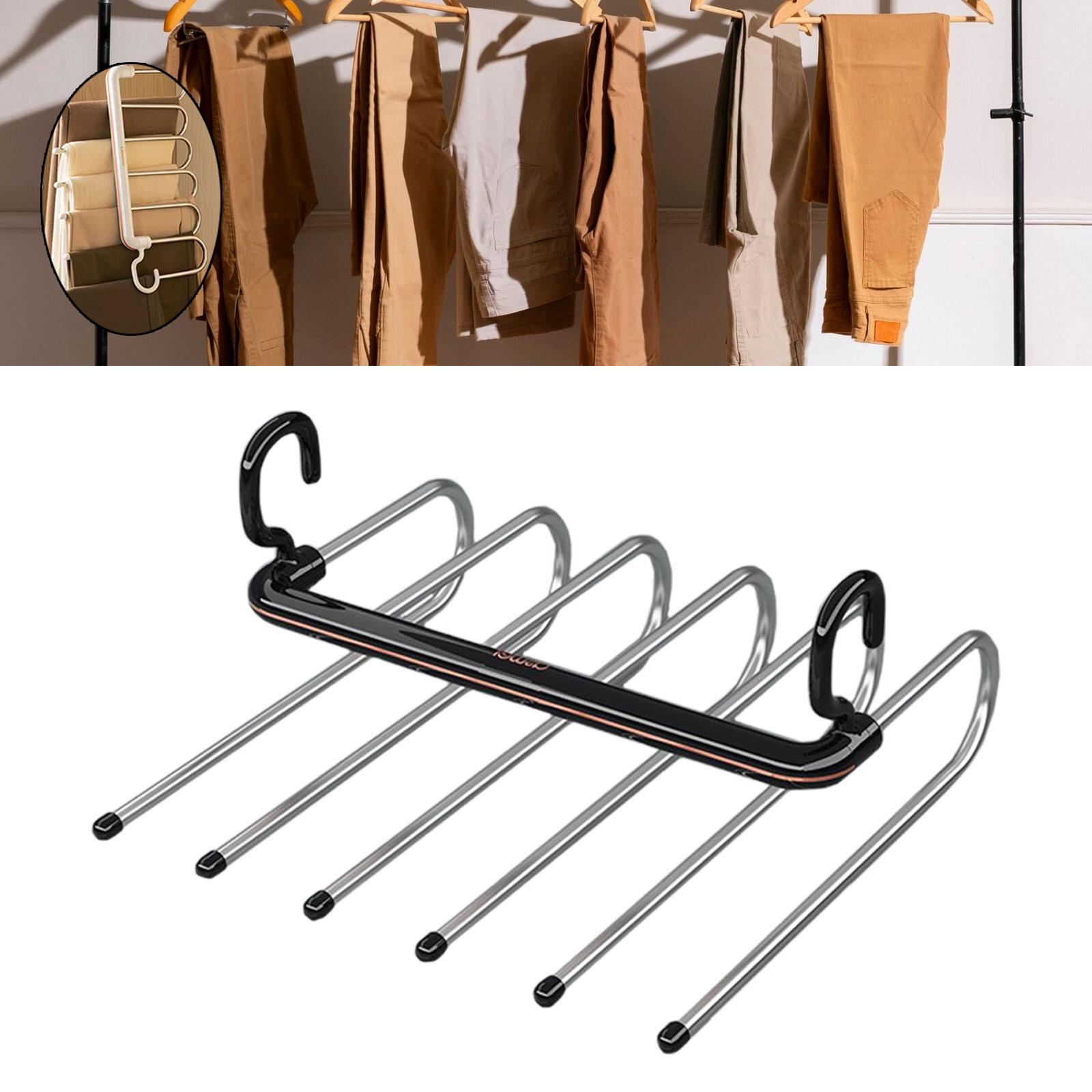 Folding Pants Hanger Travel Ties 6 Layers Hanging Rack for Bedroom Wardrobes black