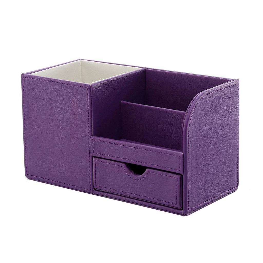 Multifunctional leather pen holder fashion desktop storage box Purple