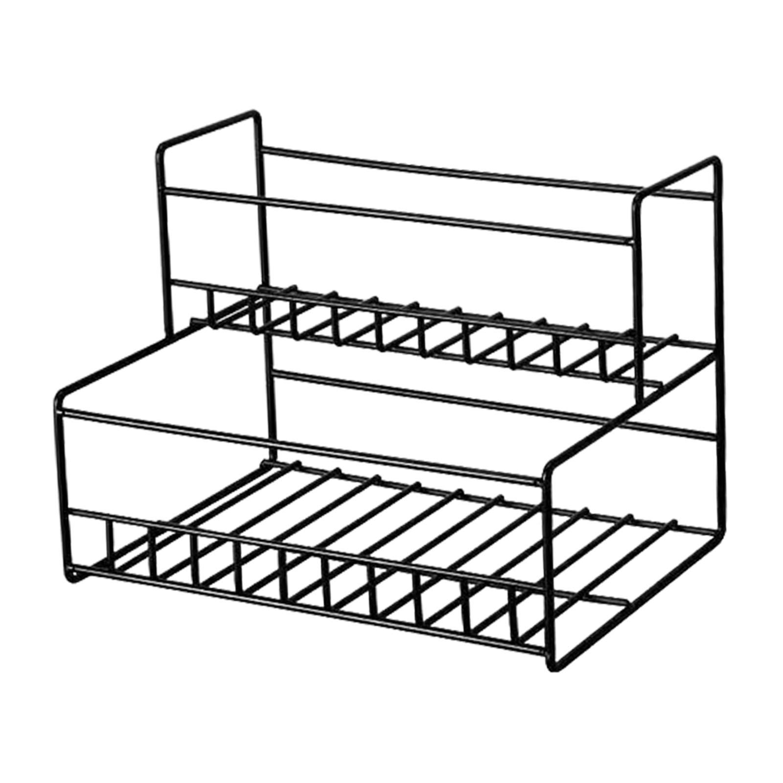 Coffee Syrup Rack Display for dressing Shelf Black Easily Install Organizer Double Tier Bold