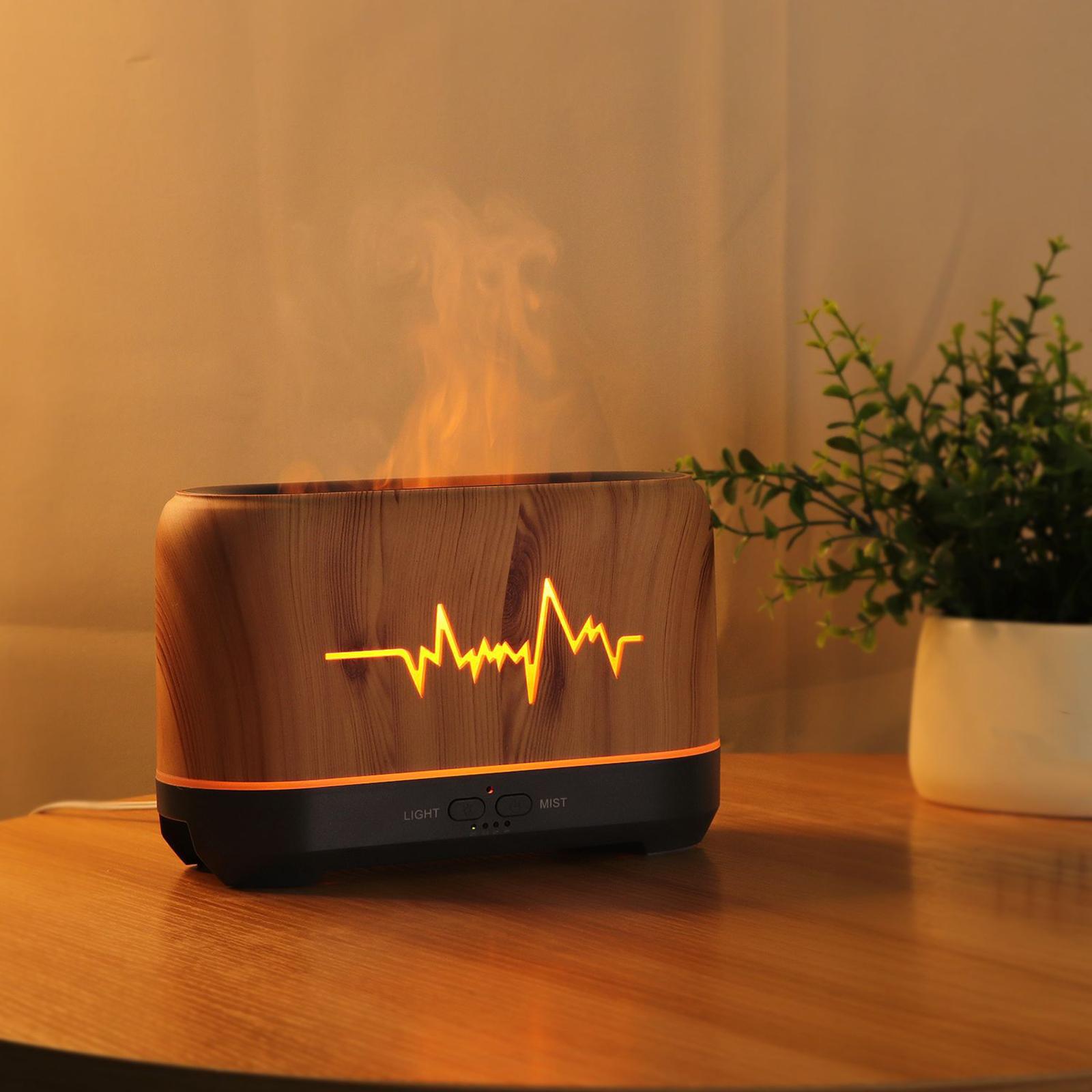 Air Humidifier Timer Essential Oil Machine Simulated Flame for Desktop Brown