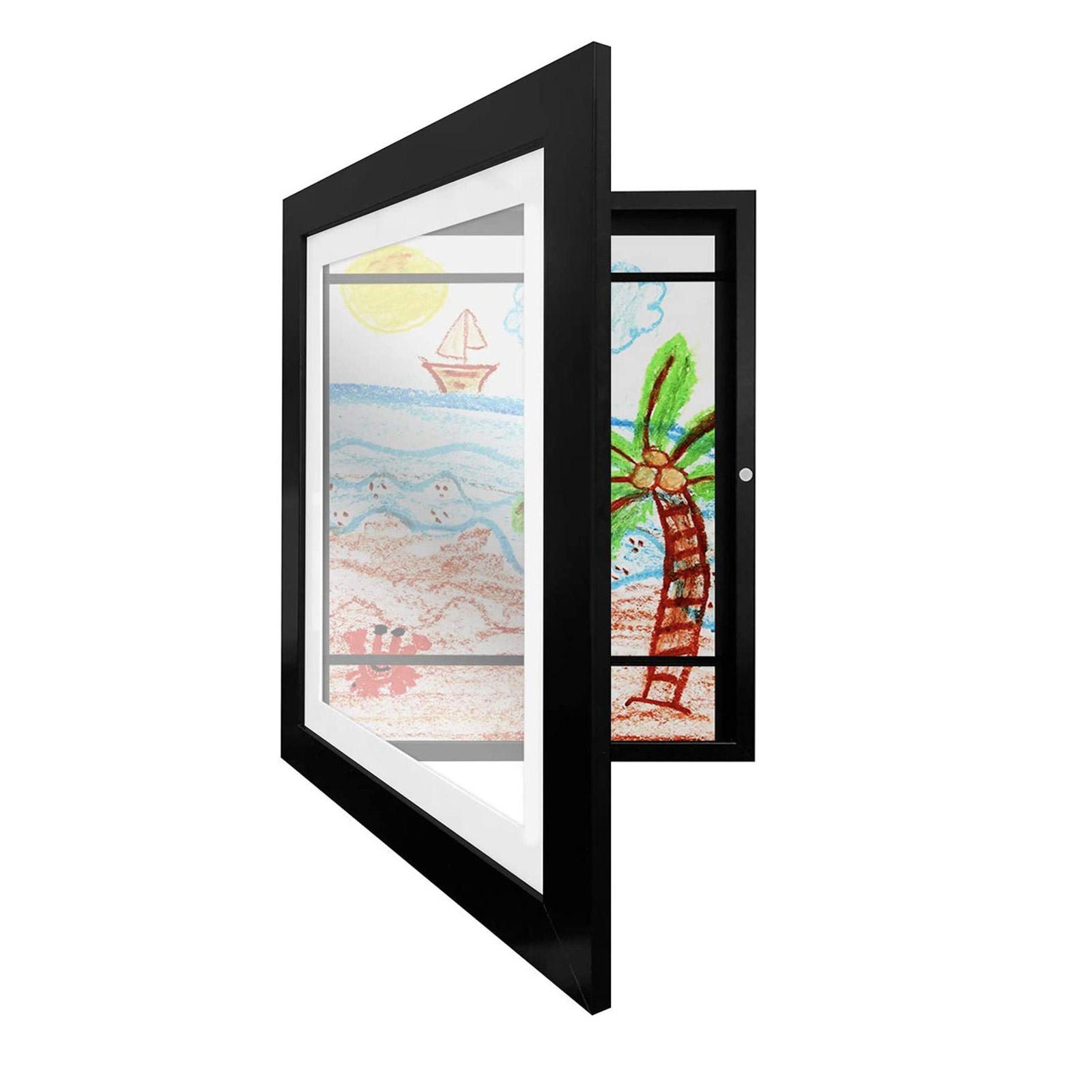 Kids Artwork Frame Kids Artwork Display for Wall Front Opening with Glass Black