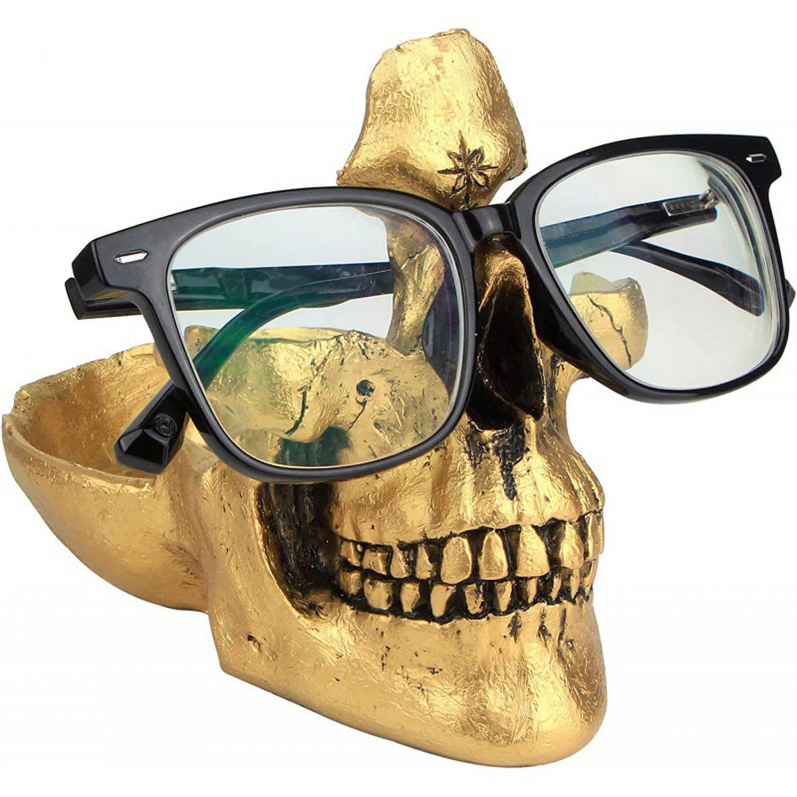 Skull Glasses Holder Skull Statue Sunglasses Display for NightStand Tabletop Gold