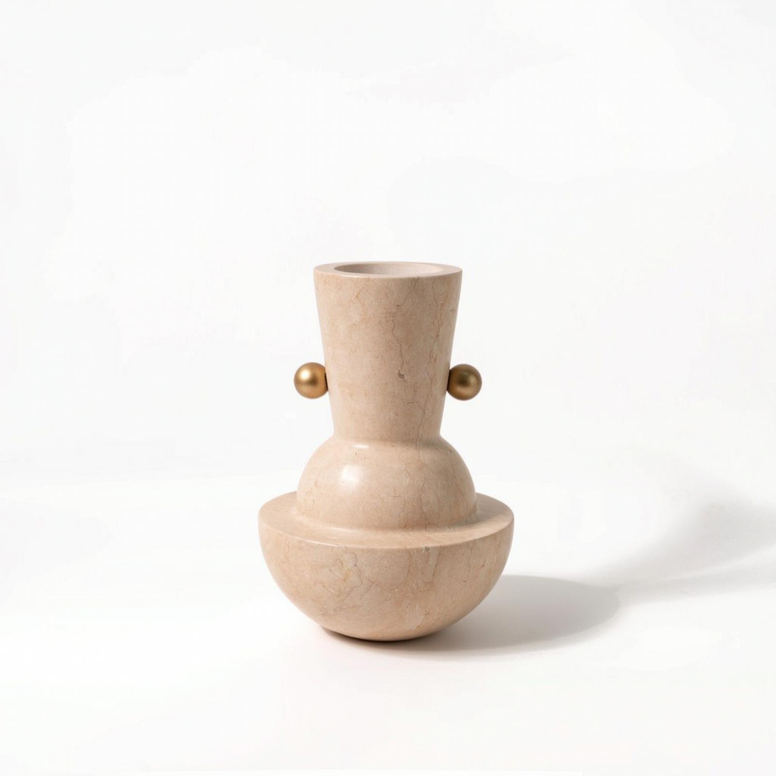 Marble Vase with Metal Accents Stone-Grain Sculptural Vase Tapered for Interior Designers, Home Stylists, Console Table, Living Room