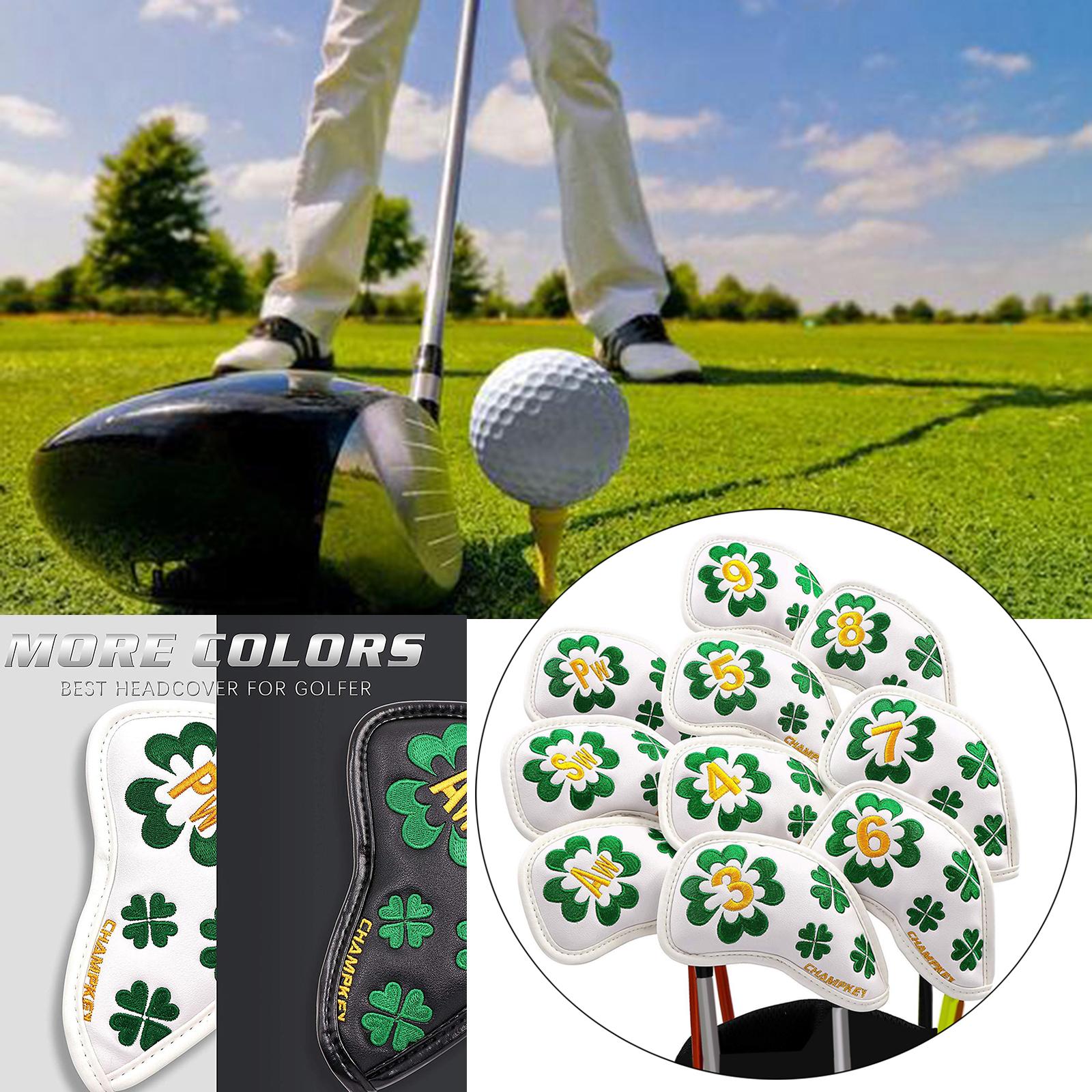 10x Golf Iron Covers Set Club Flower Embroideried Headcovers  White Green
