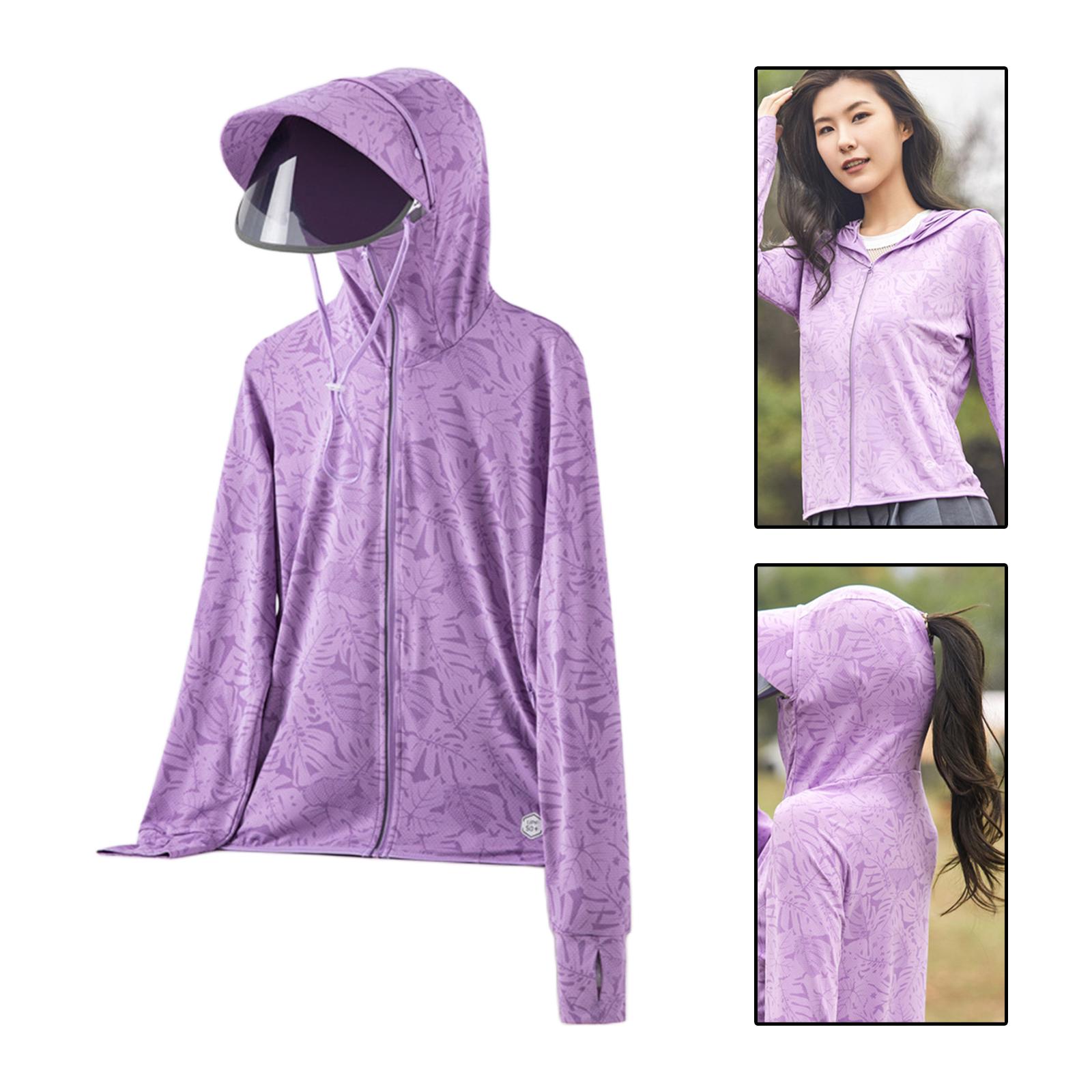 Women Sun Protection Hoodie Sunproof Cooling Shirt for Running Summer Riding 3XL Light Violet