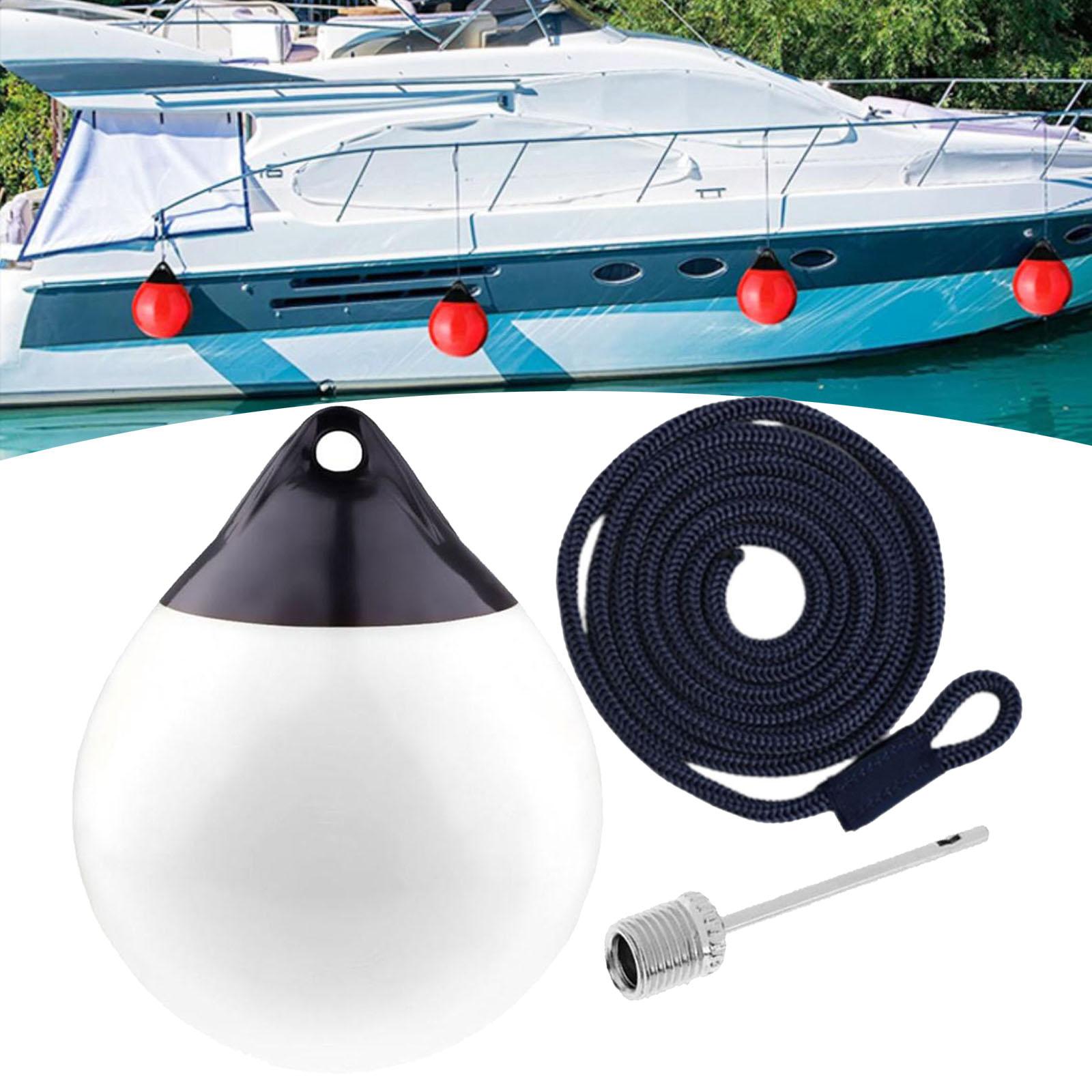 Boat Fender Ball Dock Edge Docking Anchor Buoy for Yacht Sailboats Row Boats White w Black Rope