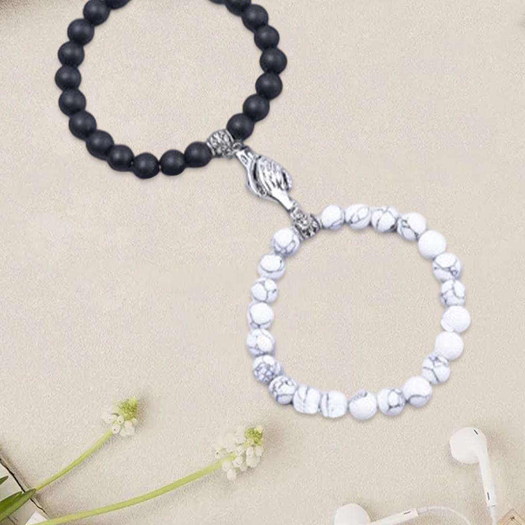 2Pcs Couples Magnetic Bracelets Beads for Him & Her Girlfriend Boyfriend A