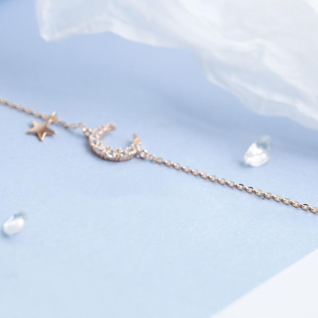 Star Moon Link Chain Bracelet for Her Adjustable 16cm+5cm Golden