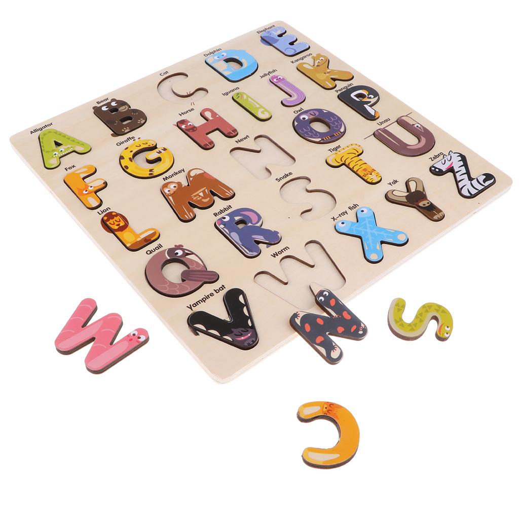 Wooden Animal Letter Block Puzzle Board Montessori Educational Matching Toy