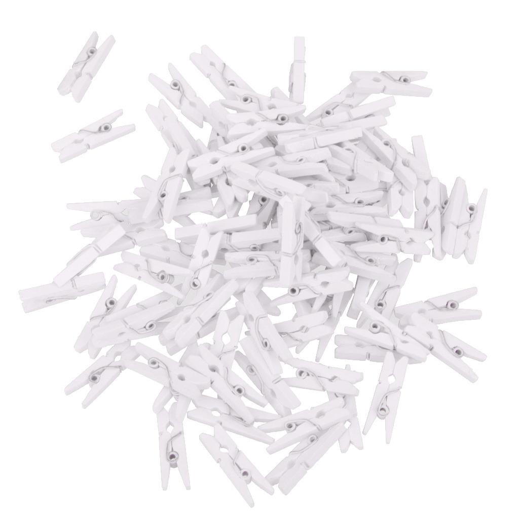 5x100 Pieces White Mini Wooden Clothes Photo Paper Peg Clothespin Craft Clips