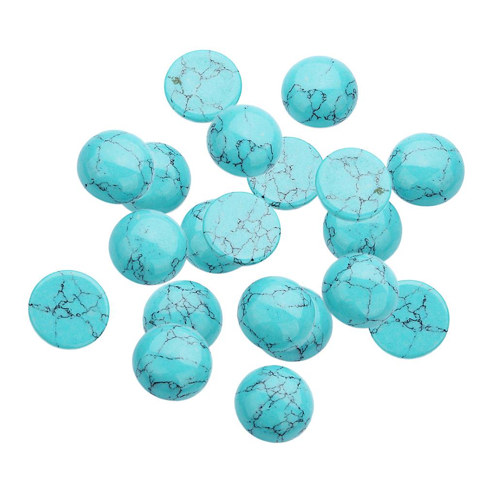 2x20 Pieces Blue Turquoise Gemstone Flatback Cabochons For Jewelry Making 10mm
