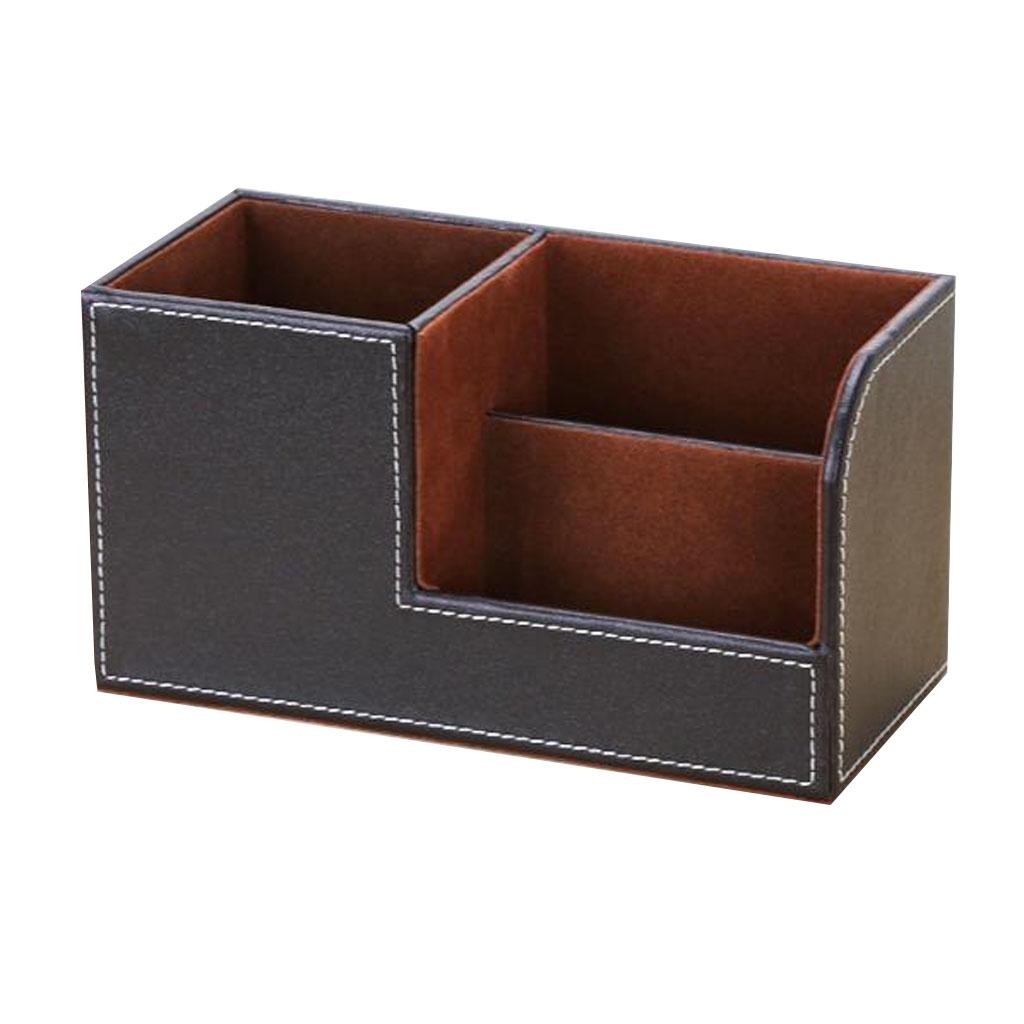 Multi-purpose Desktop Pu Leather storage box Pencils Holder Brown