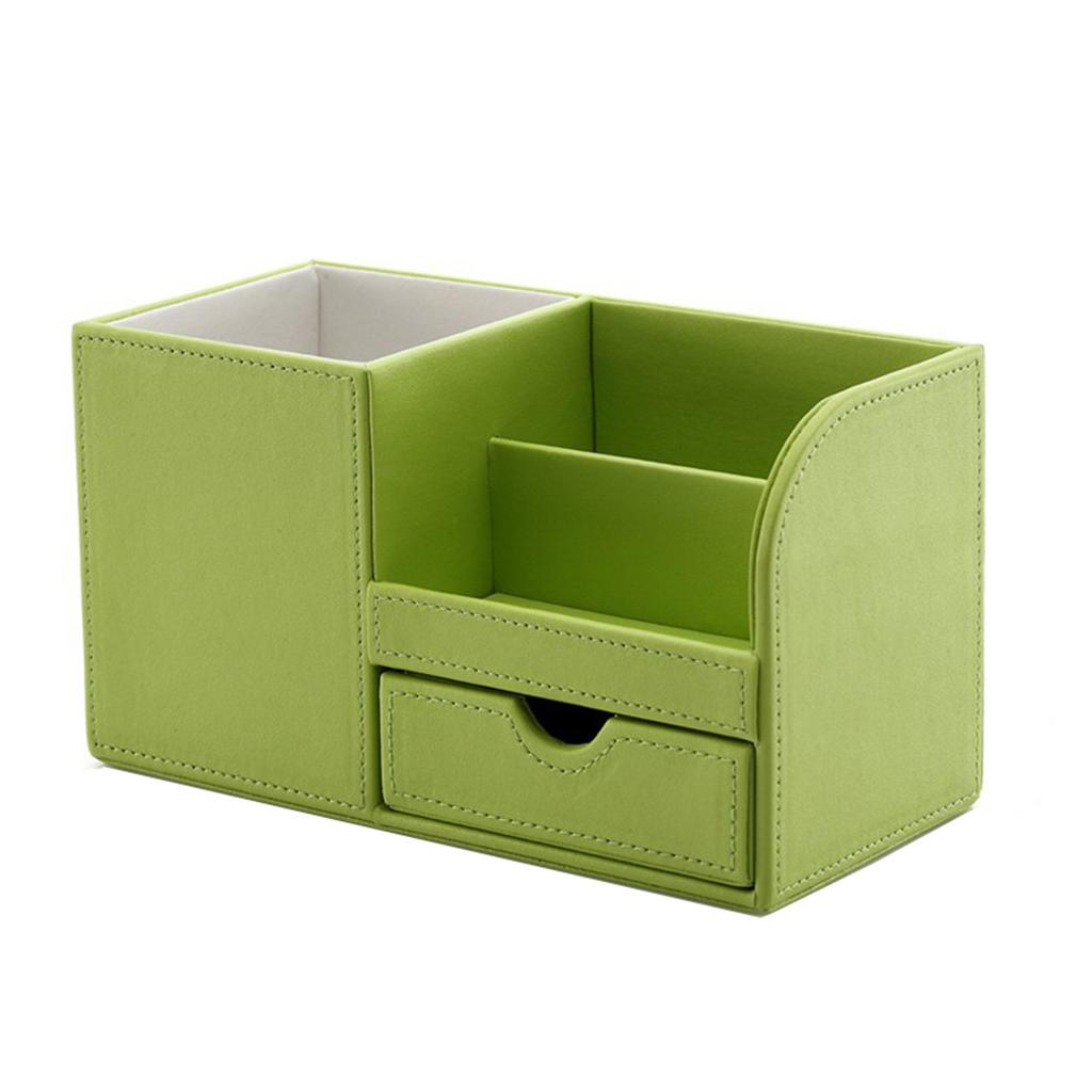 Multifunctional leather pen holder fashion desktop storage box Green