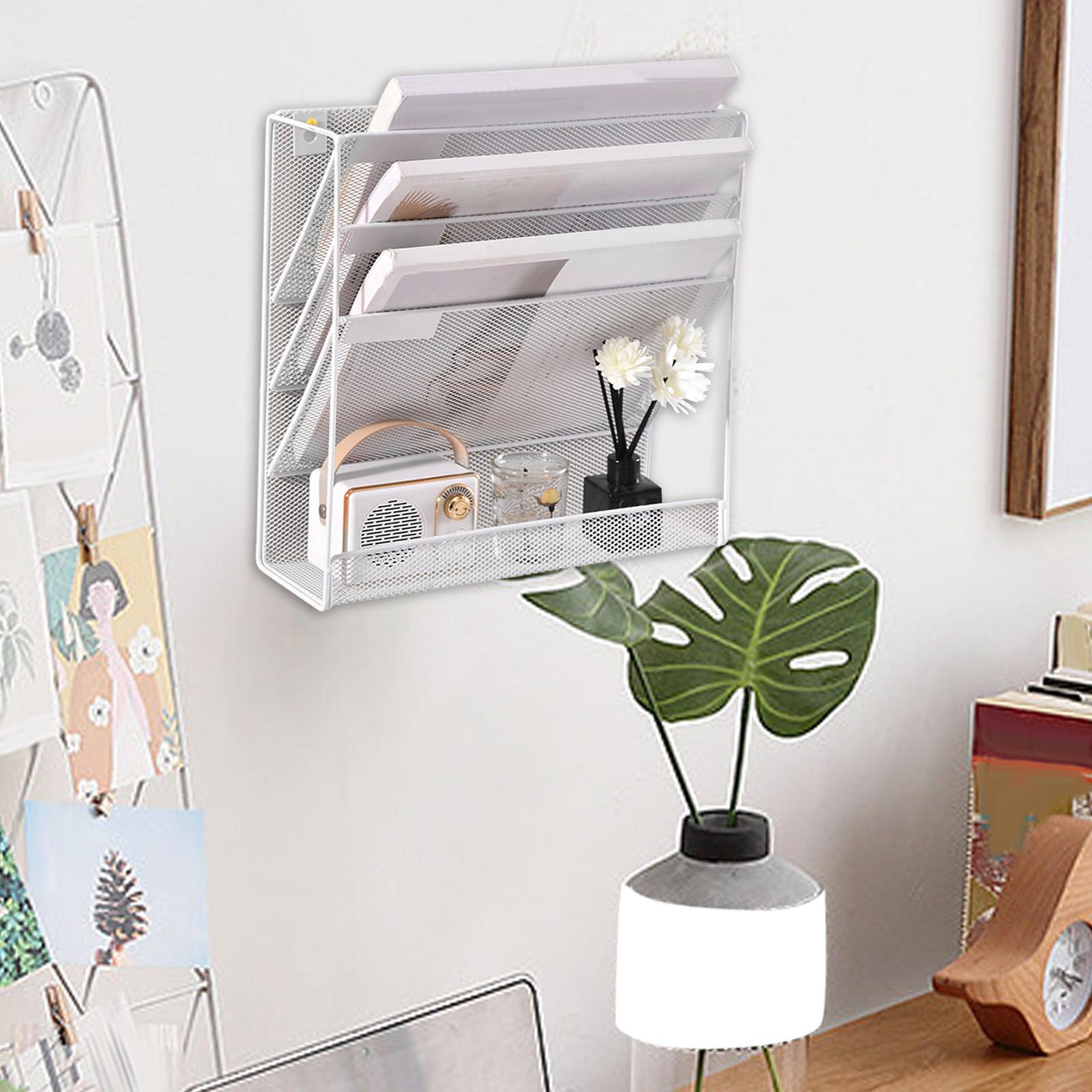 Wall File Holder Rack Magazine Organizer White Hanging Mail Organizer