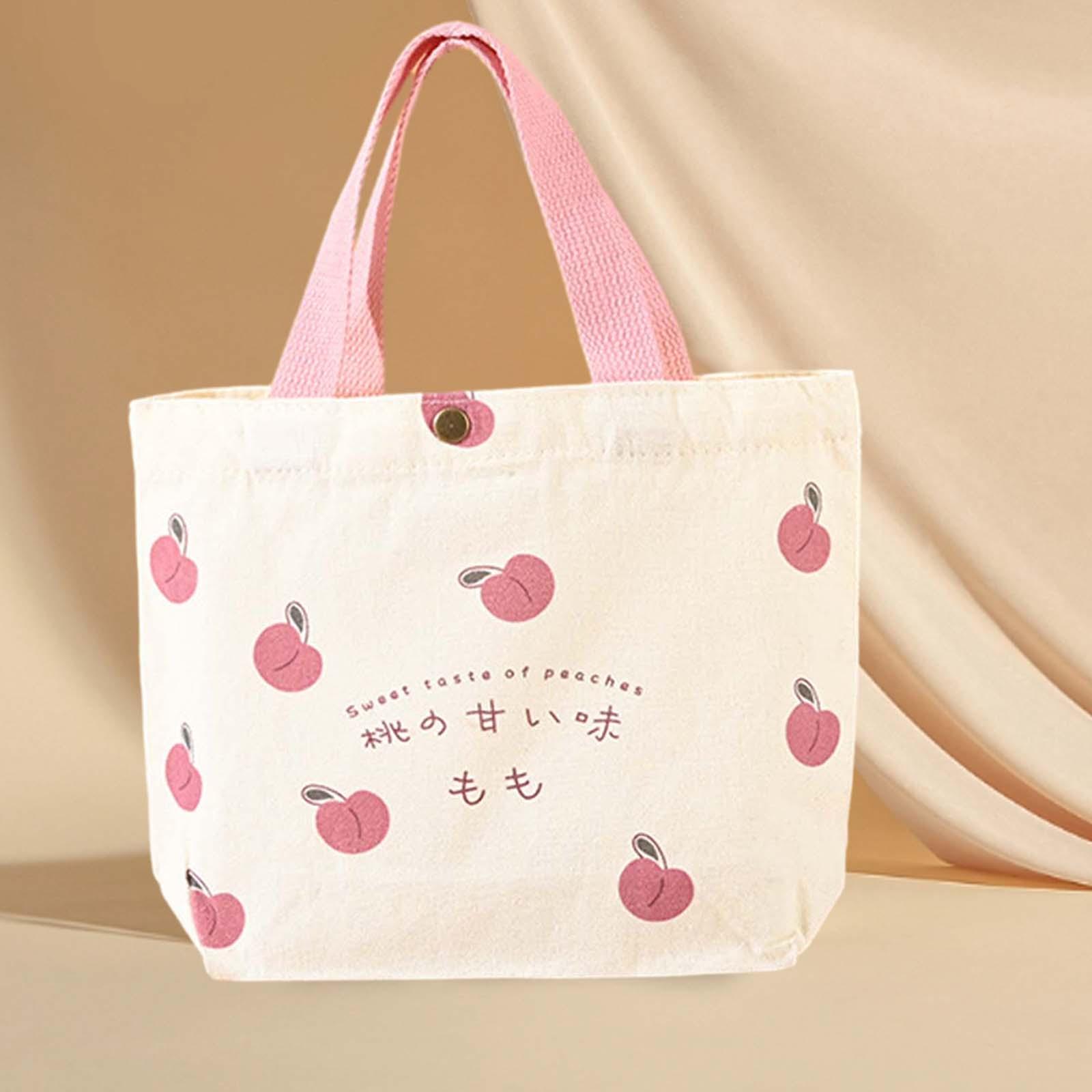 Canvas Tote Bag Reusable Fashionable Top Handle Sturdy Washable Grocery Bags Peach