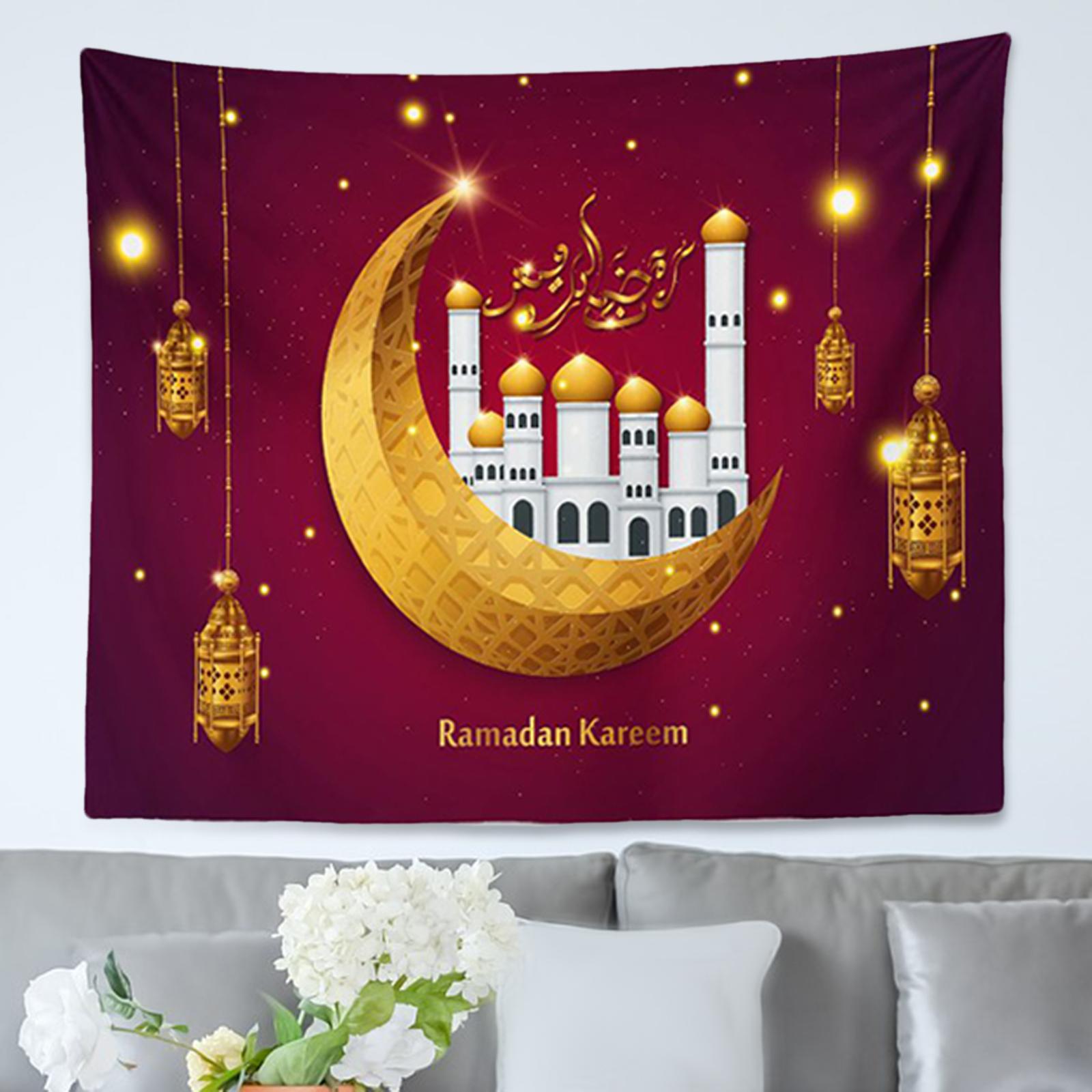 Polyester Ramadan Wall Hanging Tapestry Eid Mubarak Decor for Bedroom Home A