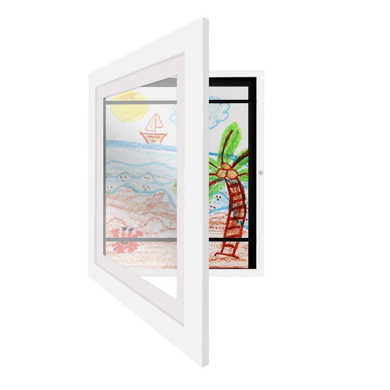 Kids Artwork Frame Kids Artwork Display for Wall Front Opening with Glass White
