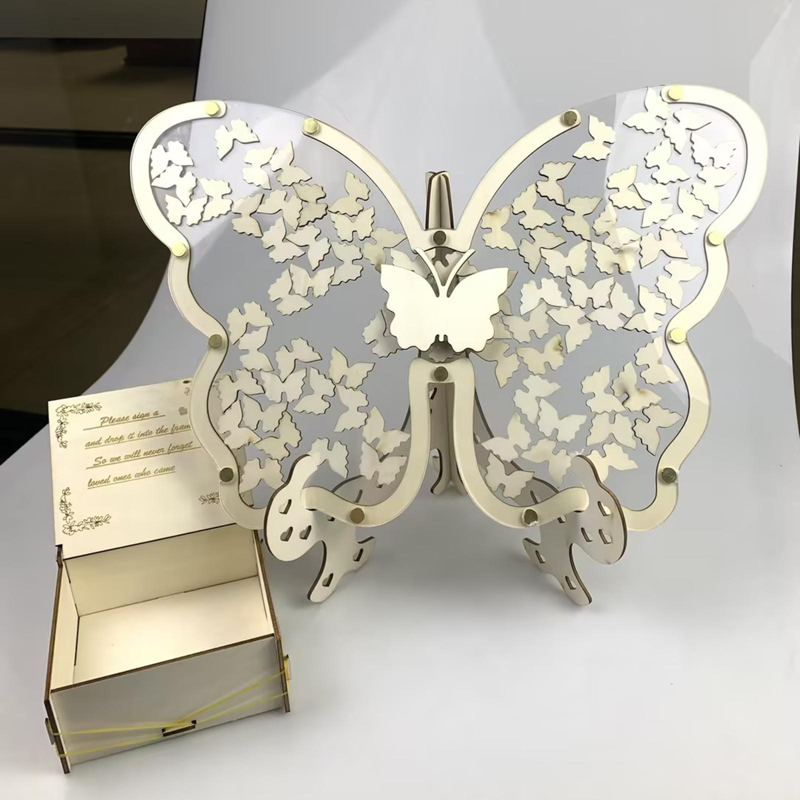 Guest Book Frame with Butterfly Drop Box for Anniversary Valentine's Day 60pcs 