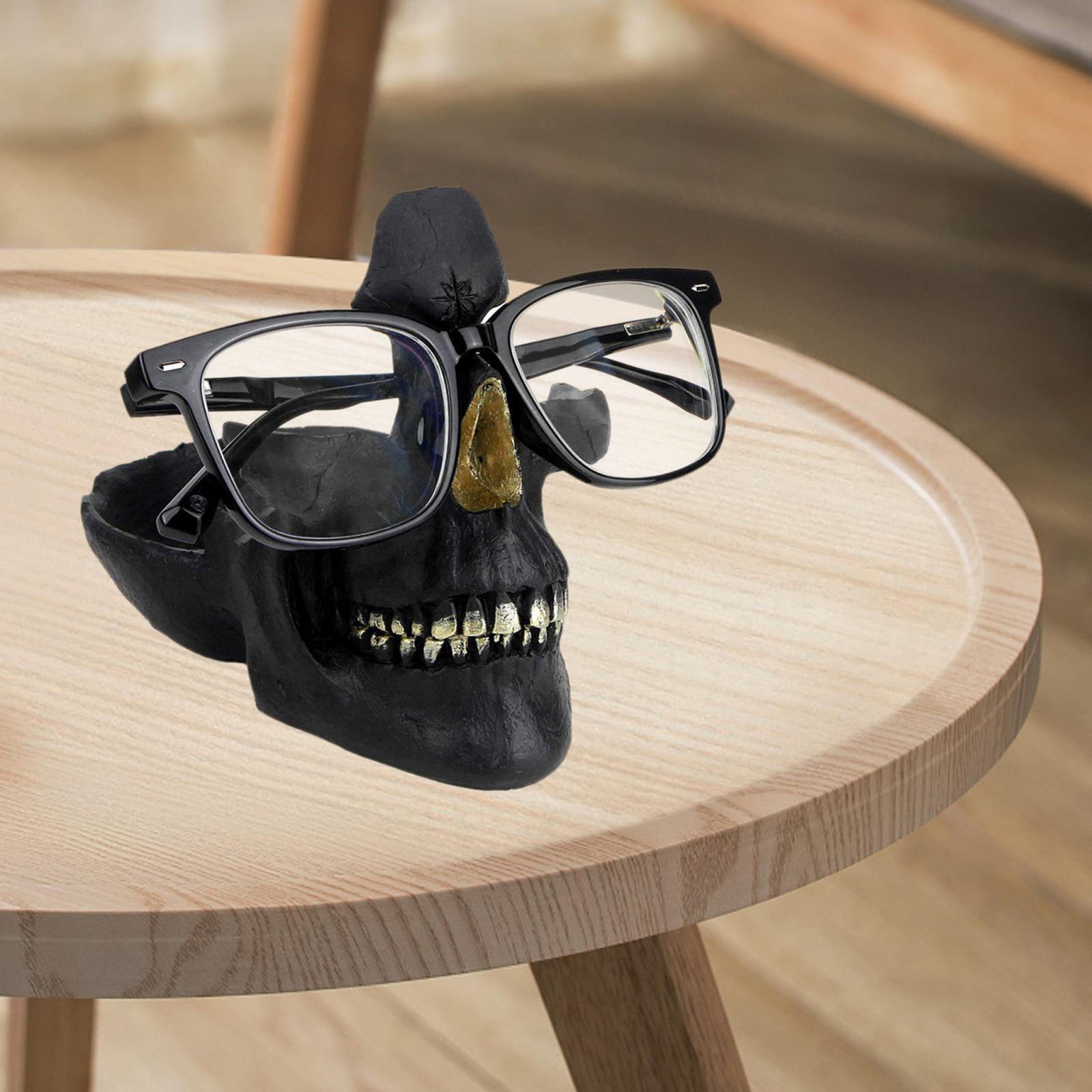 Skull Glasses Holder Skull Statue Sunglasses Display for NightStand Tabletop Black