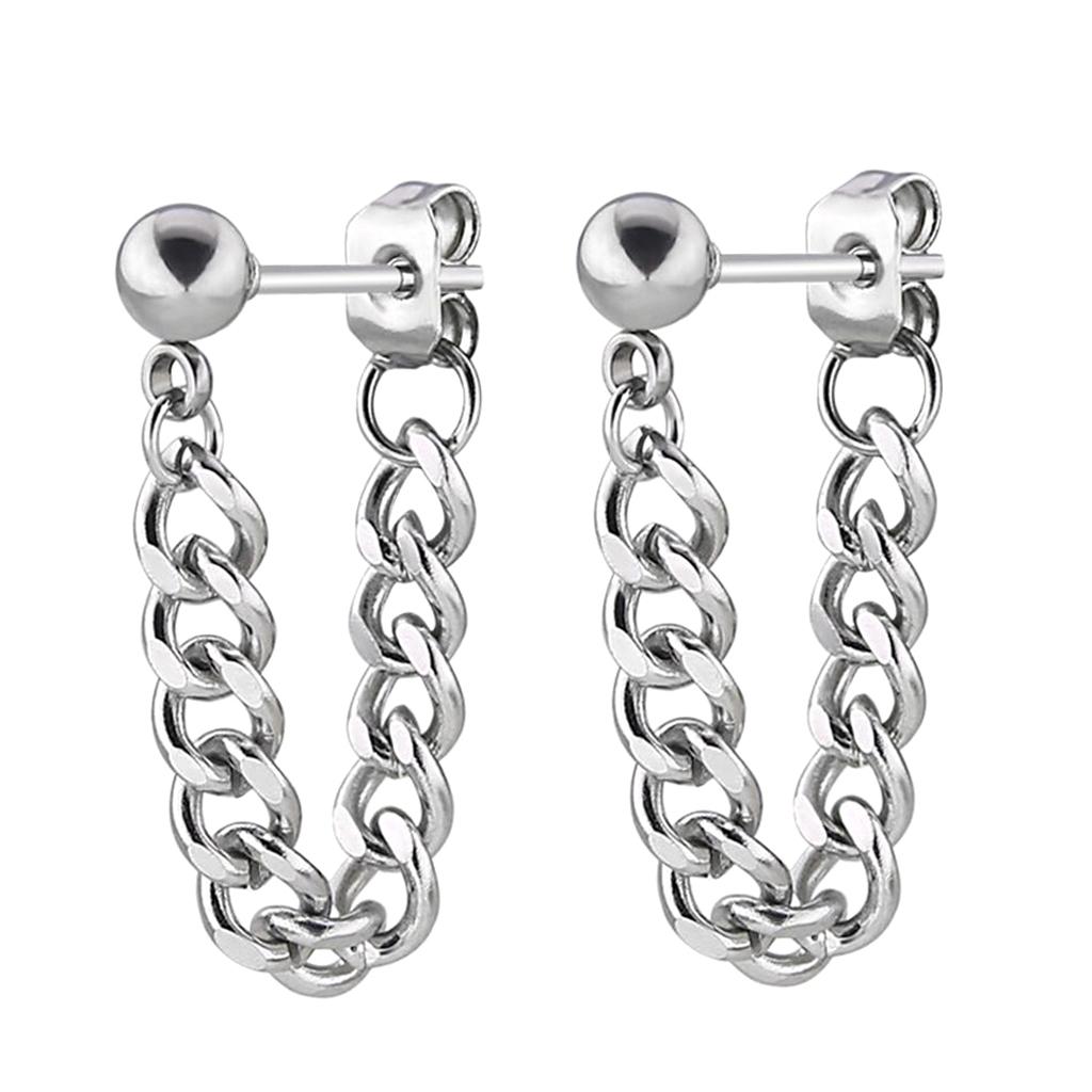 Hip Hop Stainless Steel Stud With Tassel Link Chain Dangle Earrings