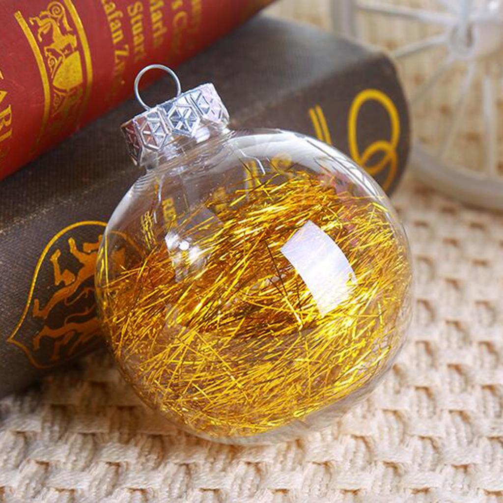 Clear Round Christmas Ball Refillable Xmas Bauble Tree Ornament Gold
