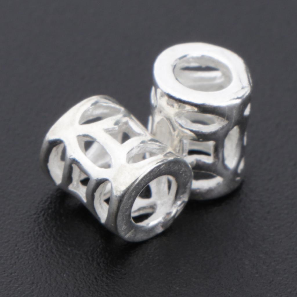 2Pcs 925 Sterling Silver Hollow Barrel Beads Loose Spacer Beads 5x6mm
