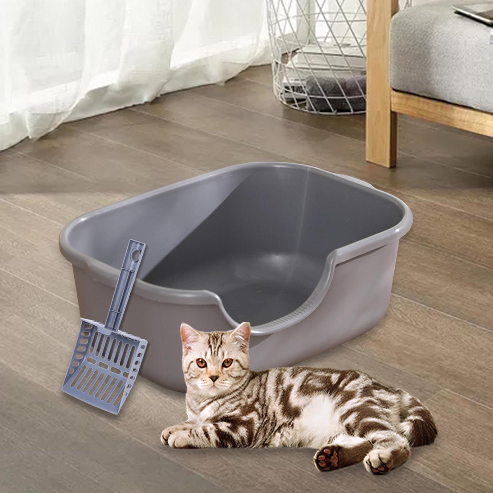 Open Top Pet Litter Tray High Sided Splashproof Easy to Clean Litter Box Gray