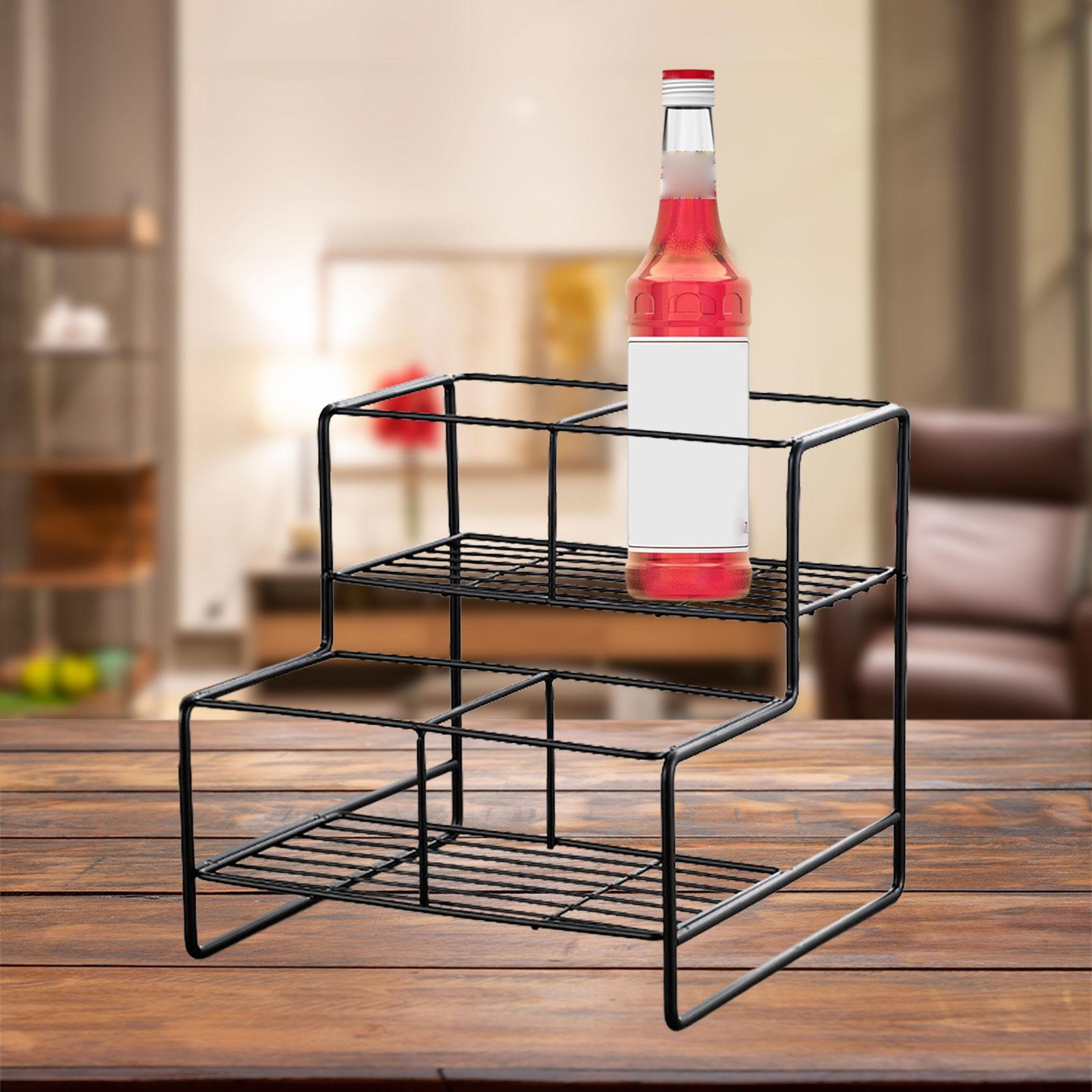 Coffee Syrup Rack Display for dressing Shelf Black Easily Install Organizer Double Tier 4 Grids