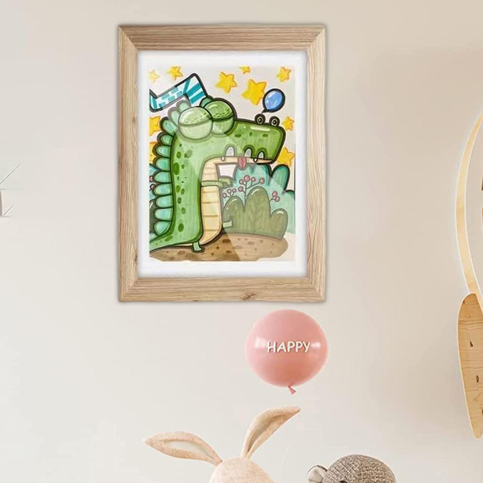 Kids Artwork Frame Kids Artwork Display for Wall Front Opening with Glass Wood Color