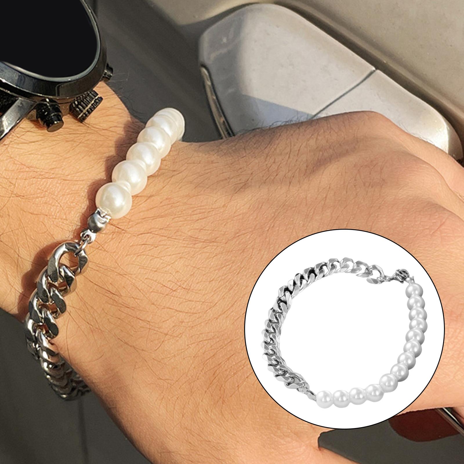 Mens Pearl Necklace/Bracelet Solid and Flexible Hip Hop Adjustable Bracelet