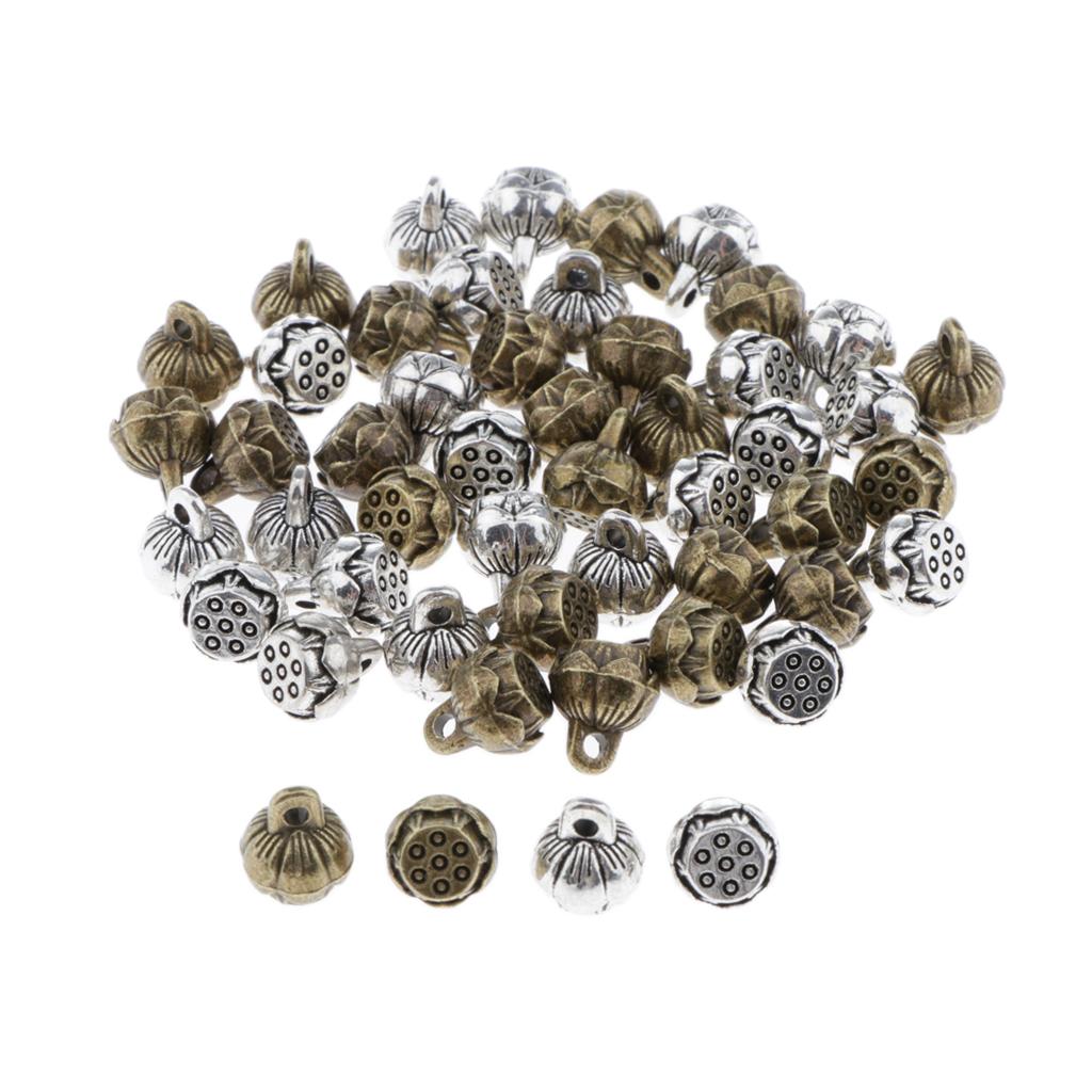 50Pcs Bronze and Silver Lotus Seed Charms Pendants Jewelry Making Findings