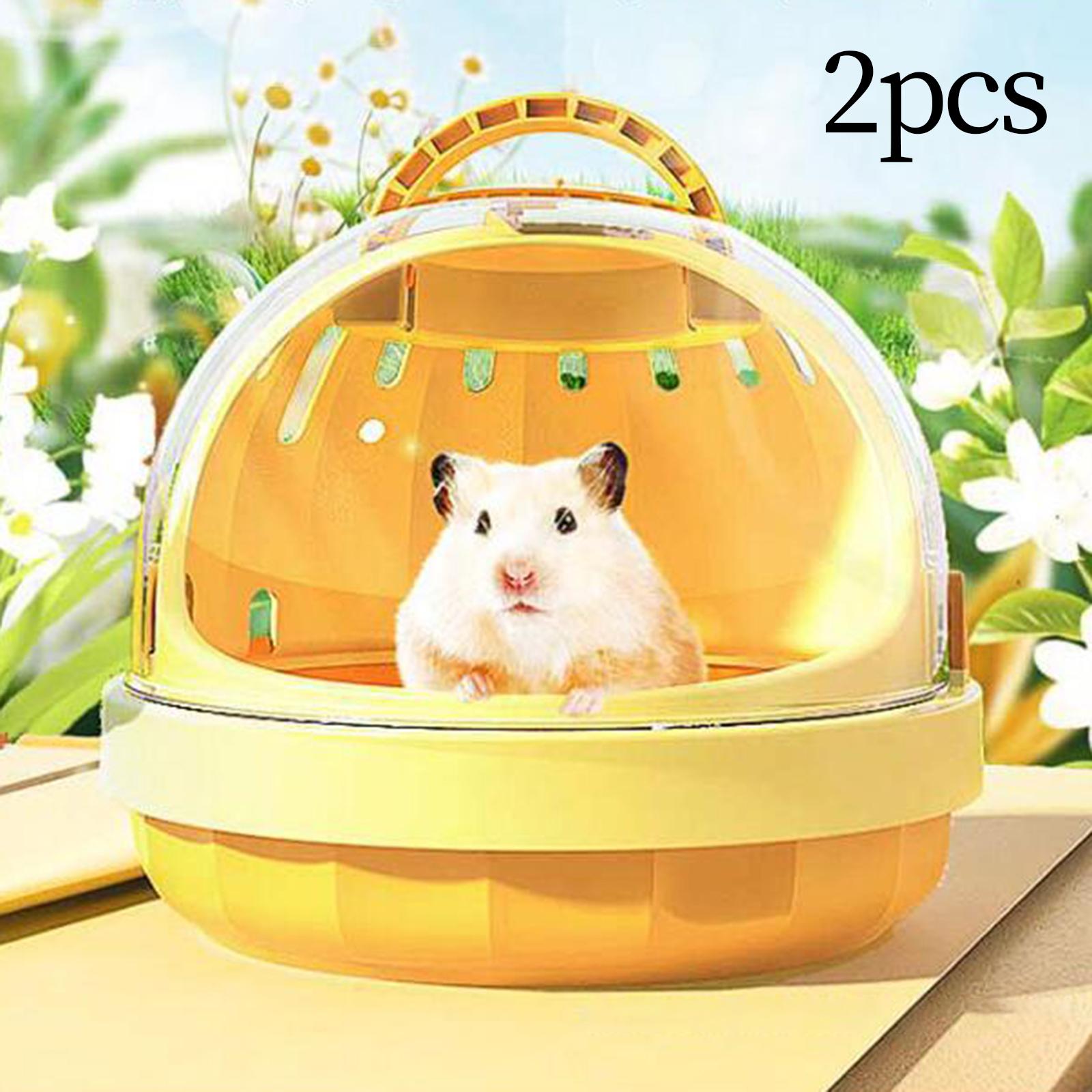 2x Hamster Carrier Cage Pet Outgoing Cage for Dwarf Hamster Outdoor Squirrel Yellow