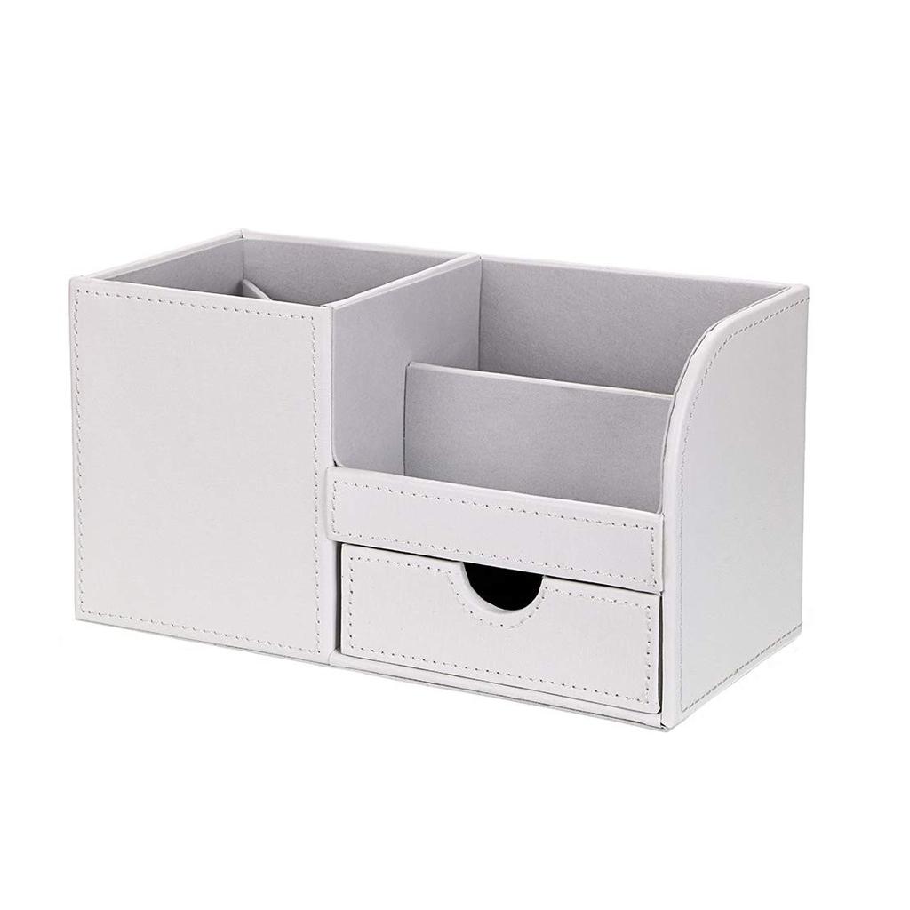 Multifunctional leather pen holder fashion desktop storage box White