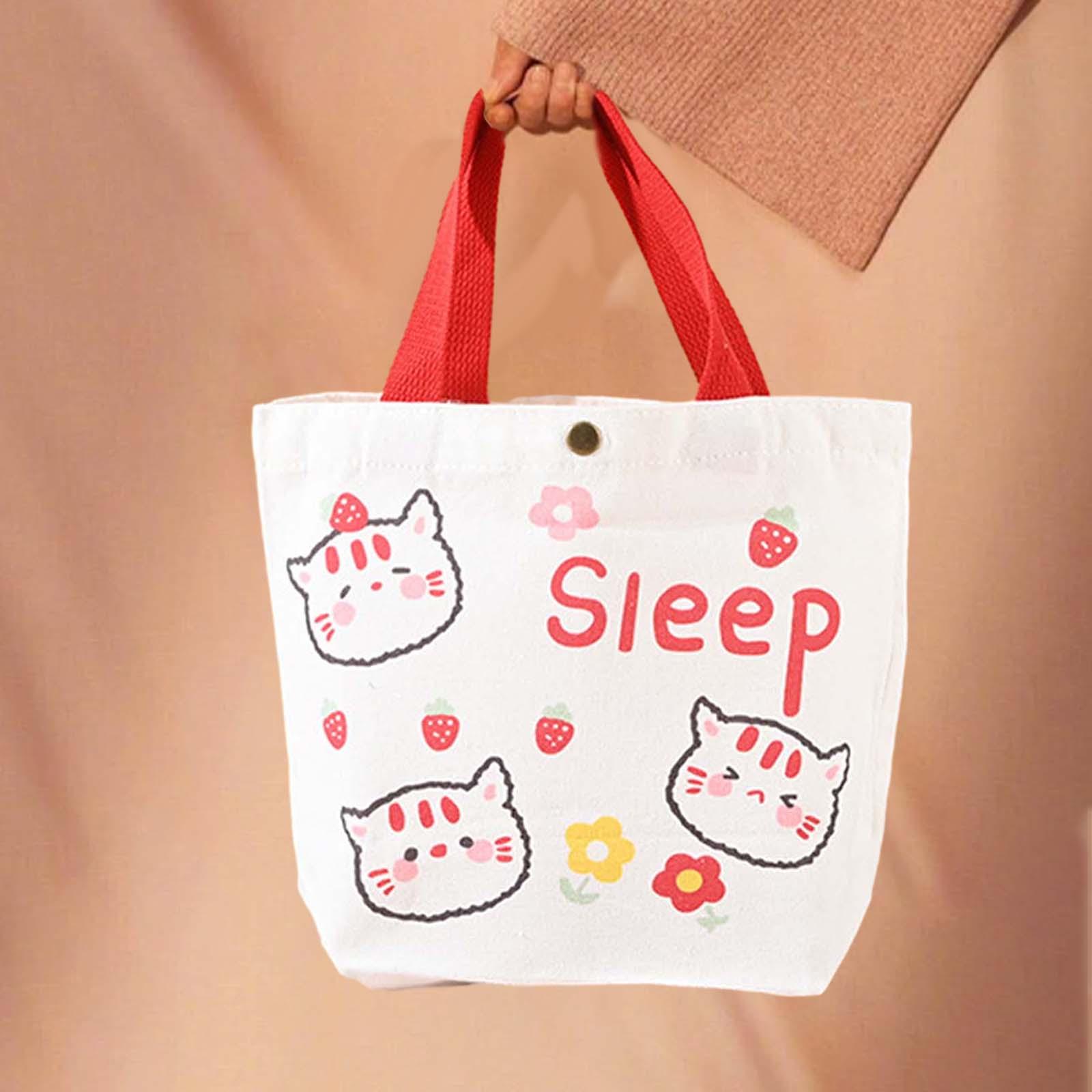 Canvas Tote Bag Reusable Fashionable Top Handle Sturdy Washable Grocery Bags Cat